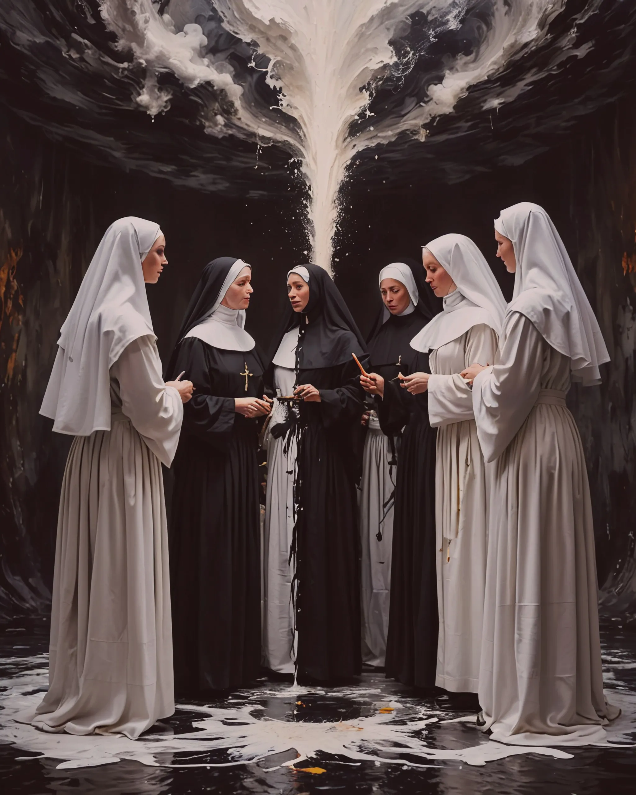 A group nuns worship a giant Nuns - Free AI Photo Generator - starryai