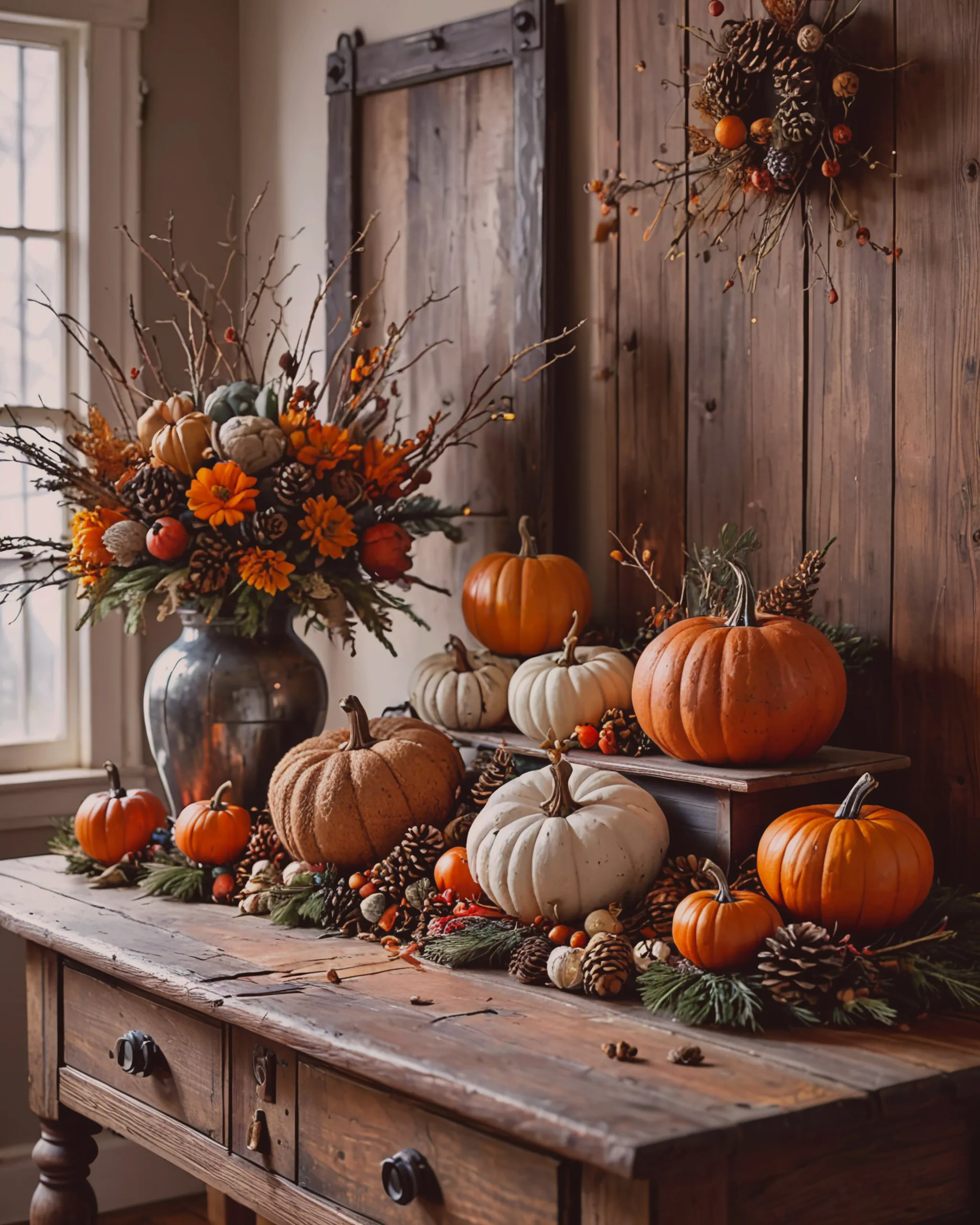 A fall craft set on a rustic hall - Free AI Photo Generator - starryai