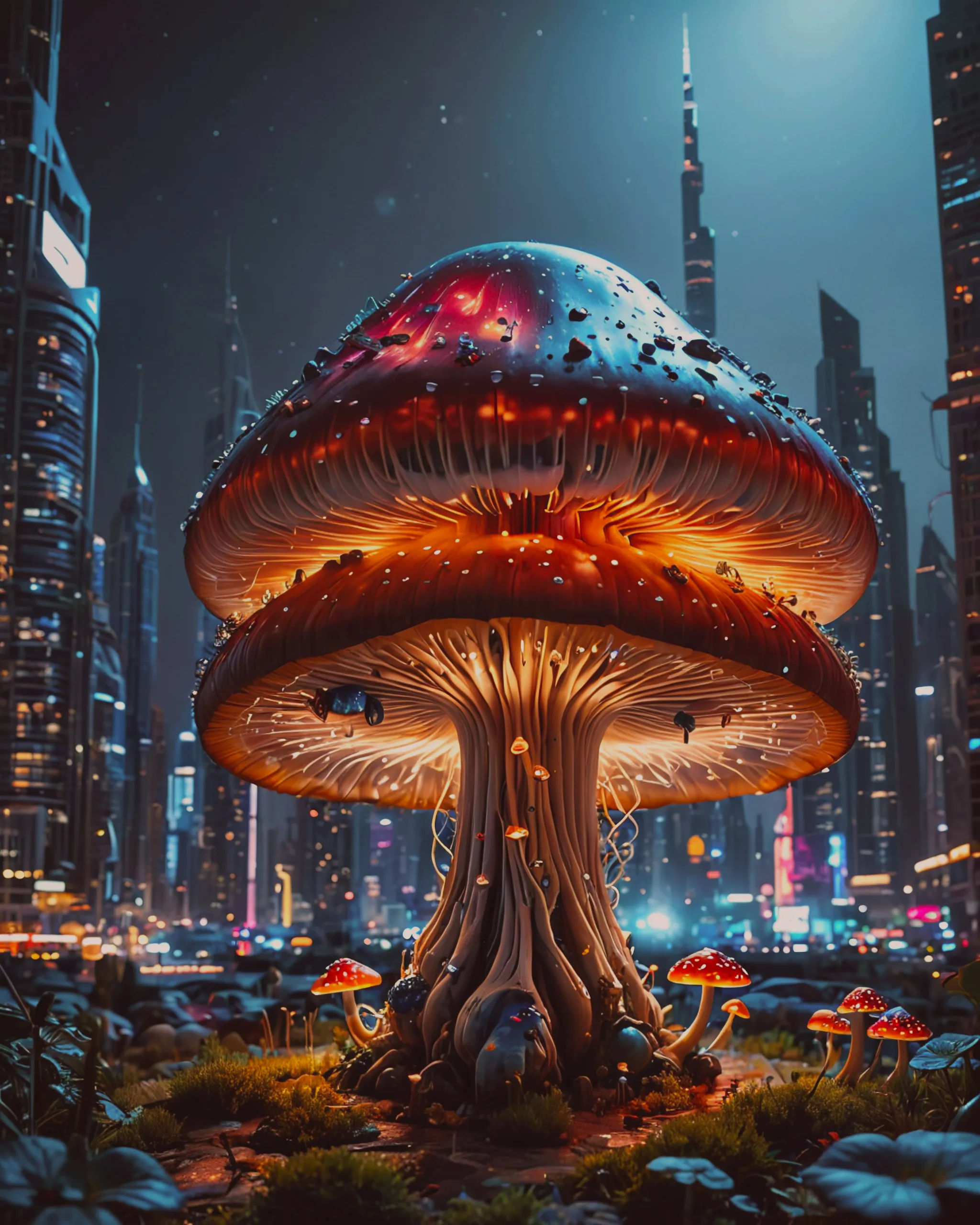 3d mushroom enjoying dubai - Free AI Photo Generator - starryai