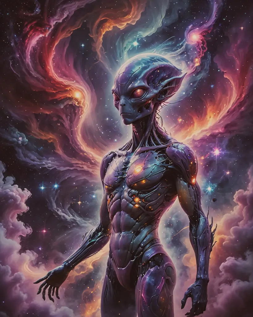A purple alien holding a painting - Free AI Photo Generator - starryai