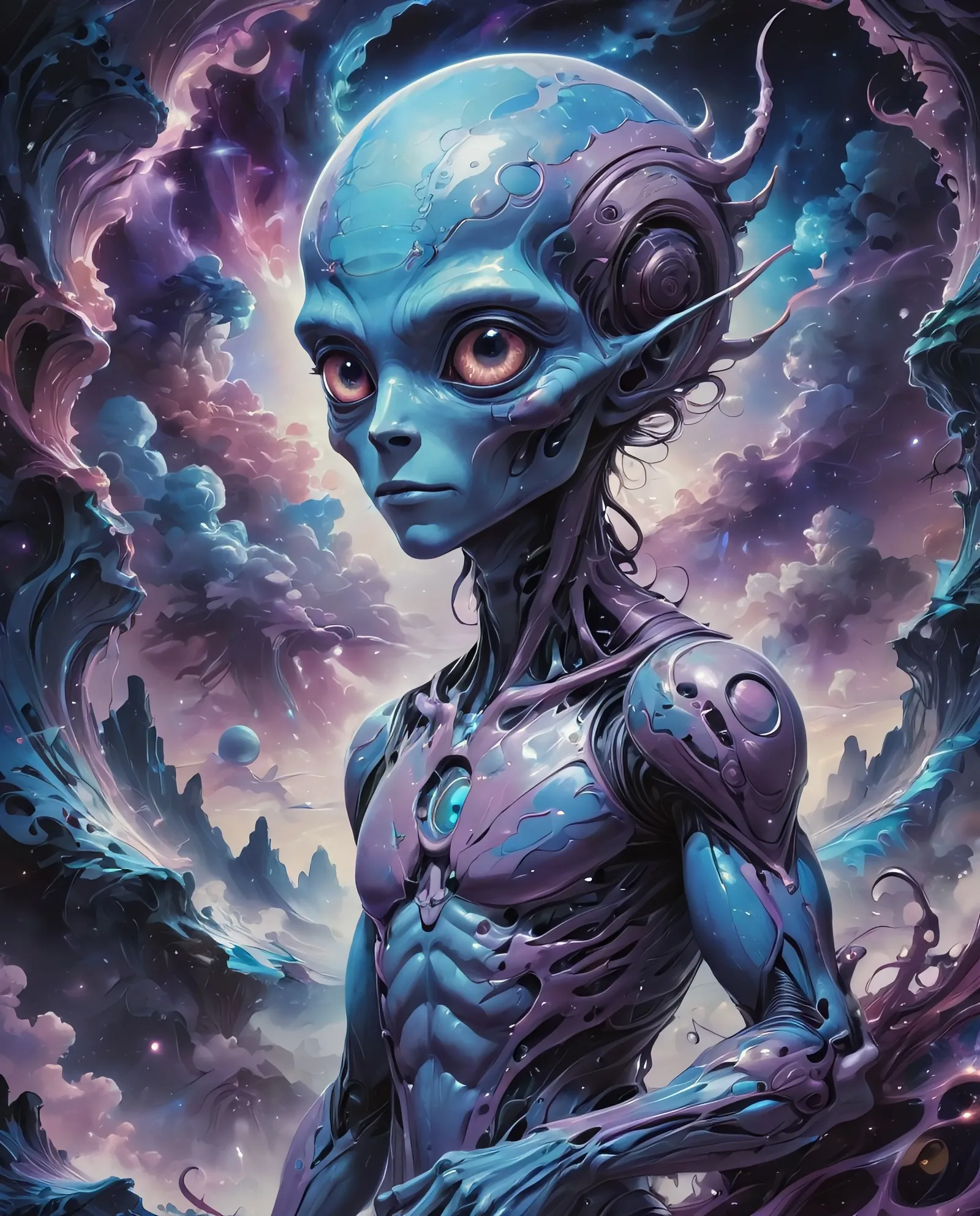 A blue alien showing off his his - Free AI Photo Generator - starryai