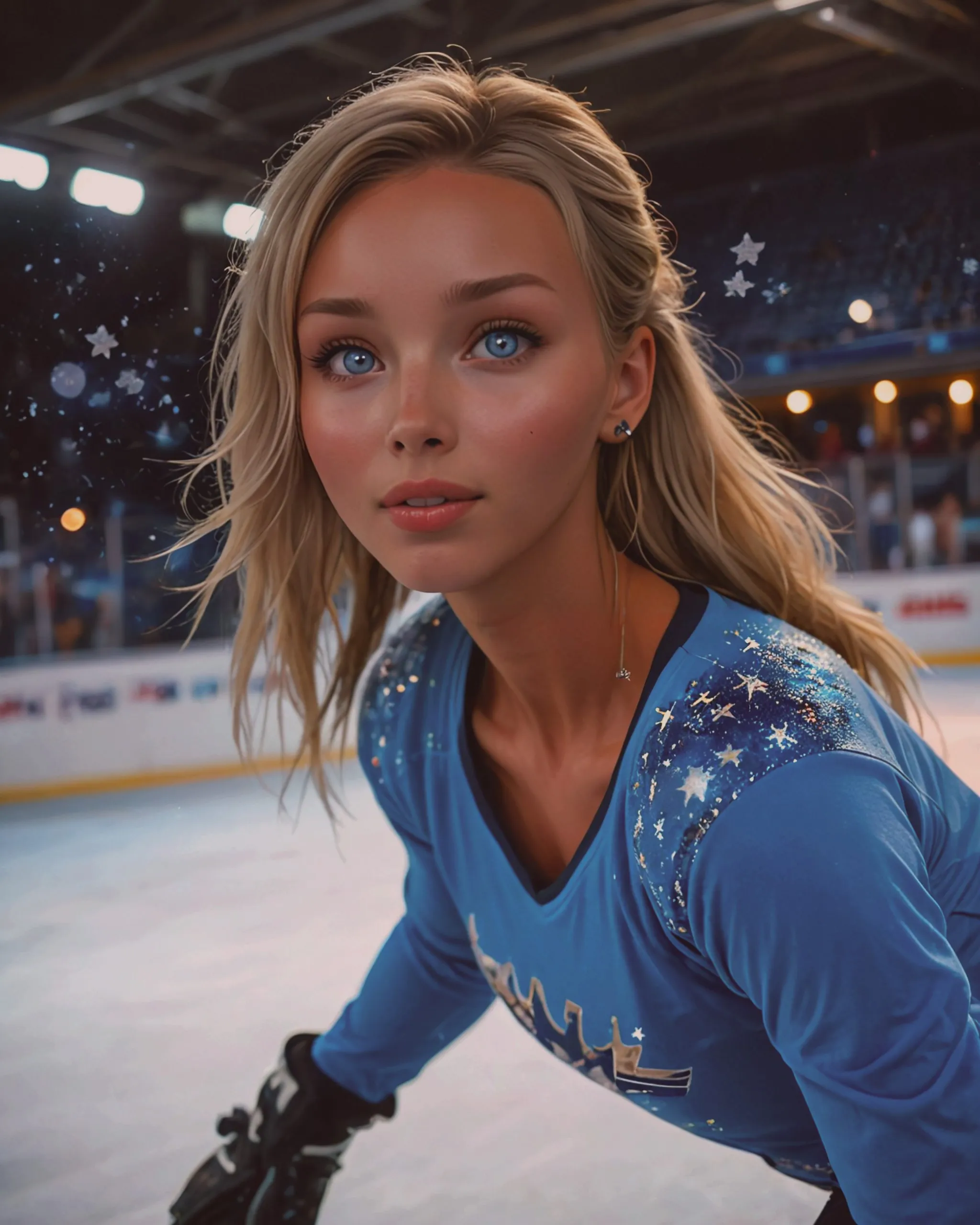 draw a attractive female hockey player skating
