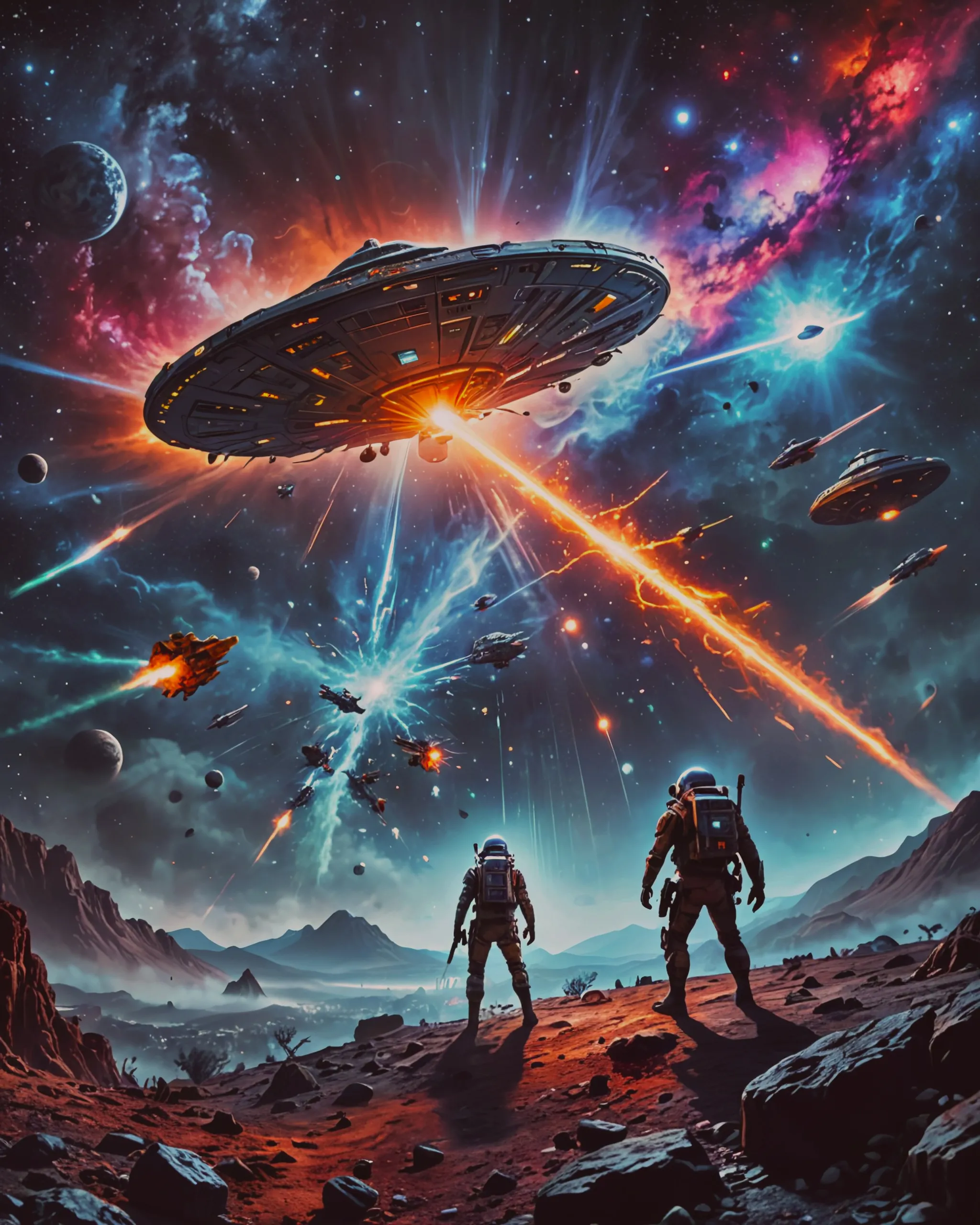 A war being fought space between - Free AI Photo Generator - starryai
