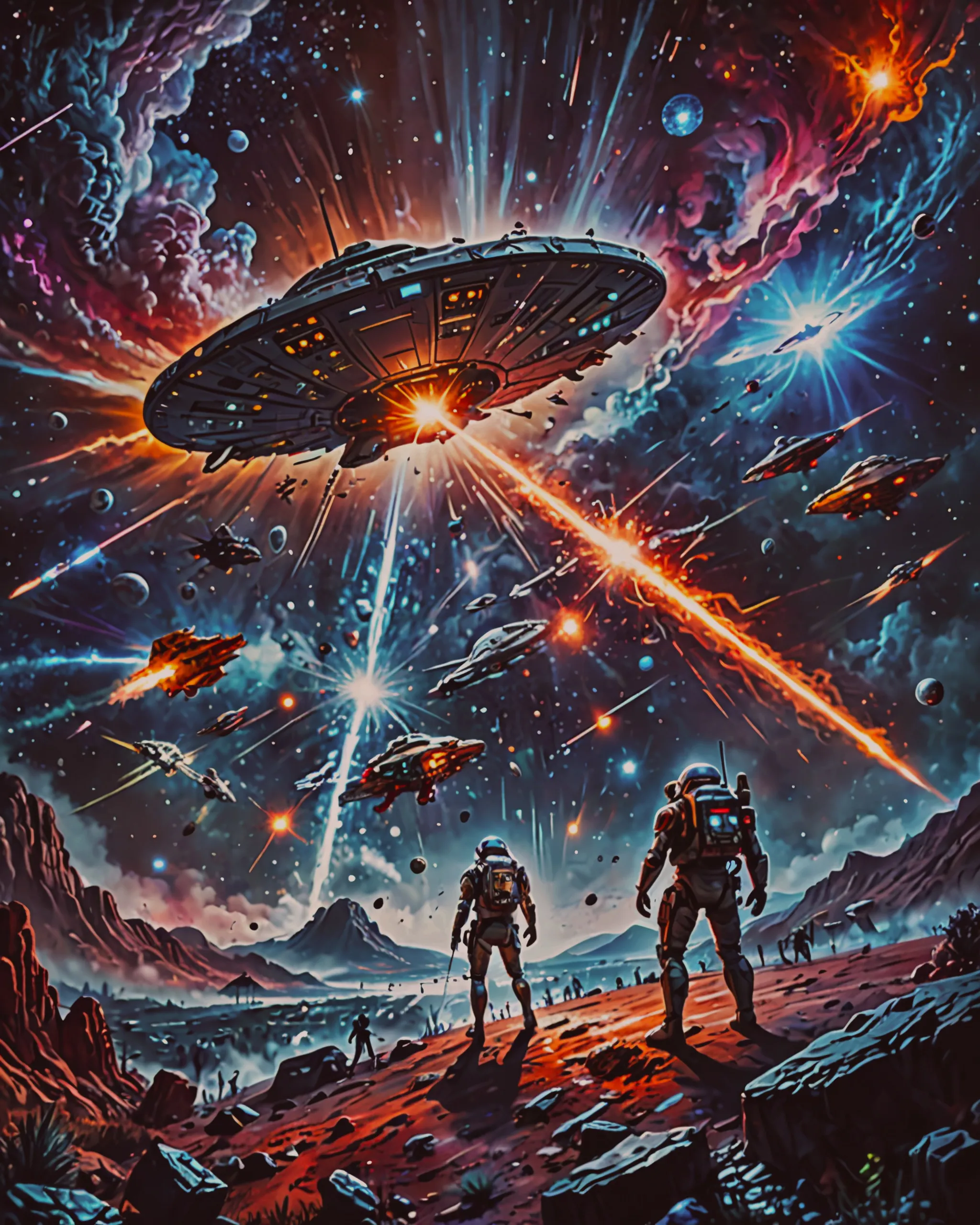 A war being fought space between - Free AI Photo Generator - starryai