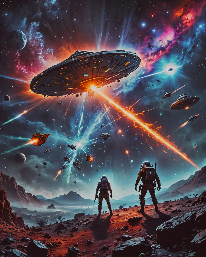 A war being fought space between - Free AI Photo Generator - starryai