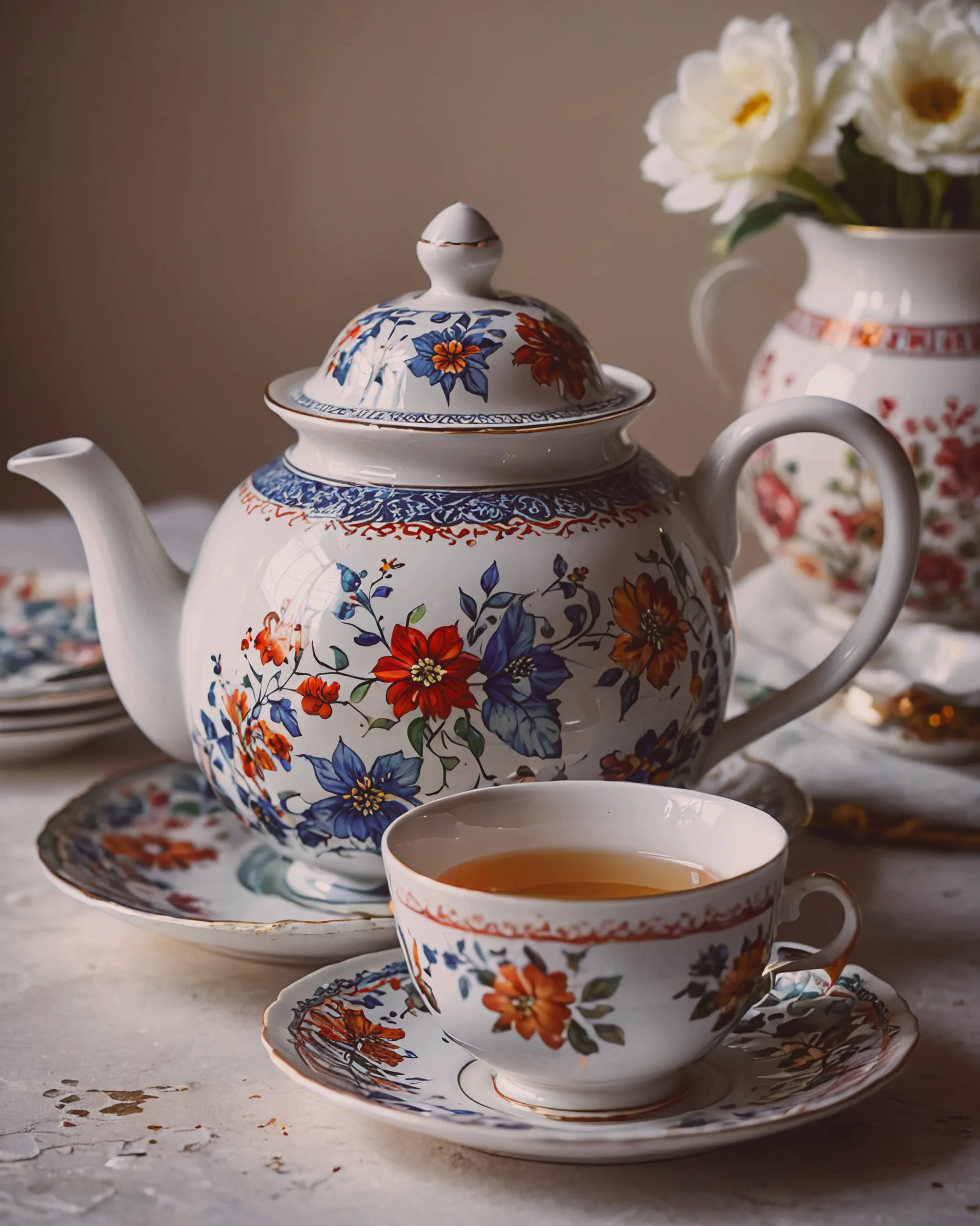 Fancy teapot a plain tea cup - Free AI Photo Generator - starryai
