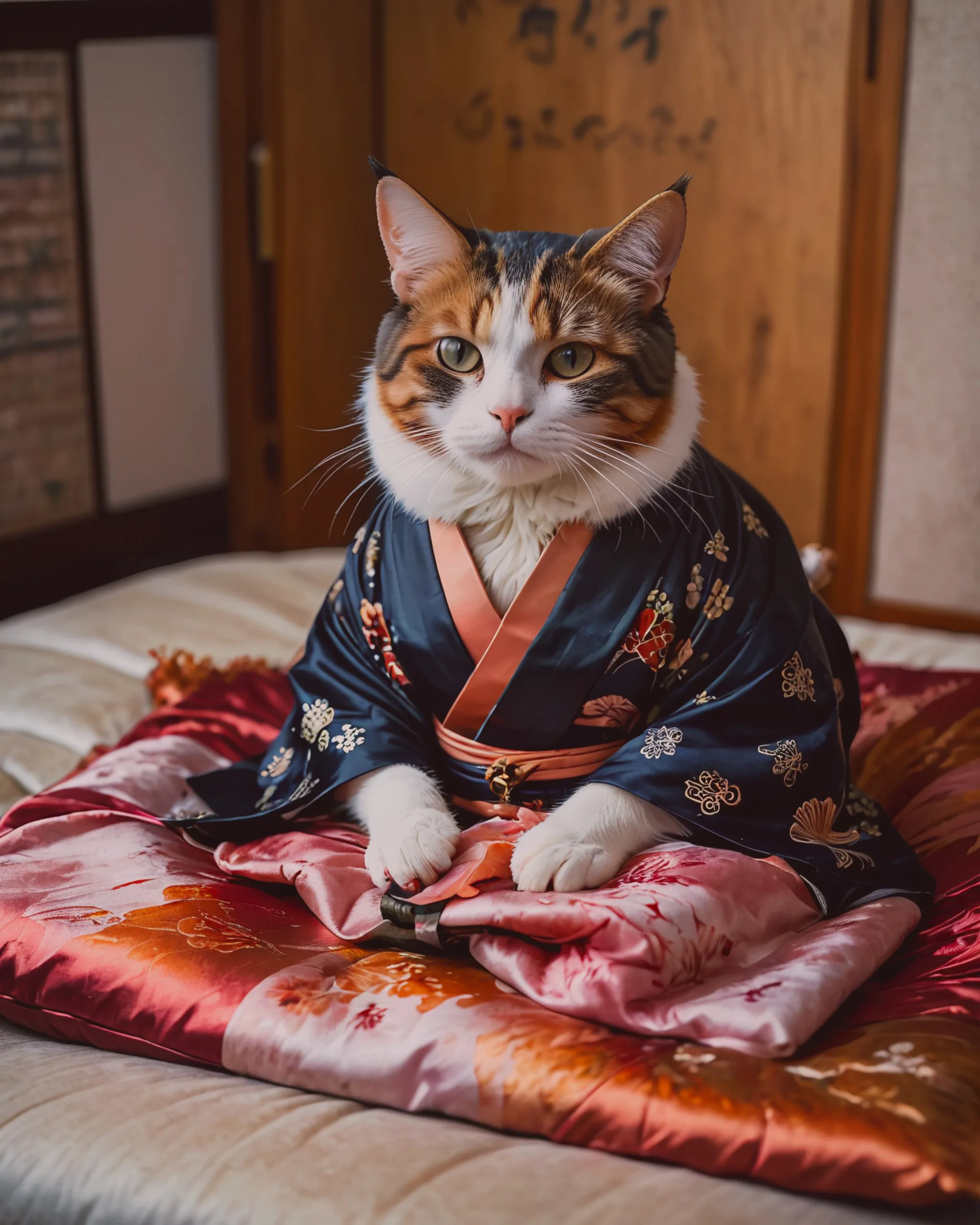 Portrait a Calico cat wearing - Free AI Photo Generator - starryai