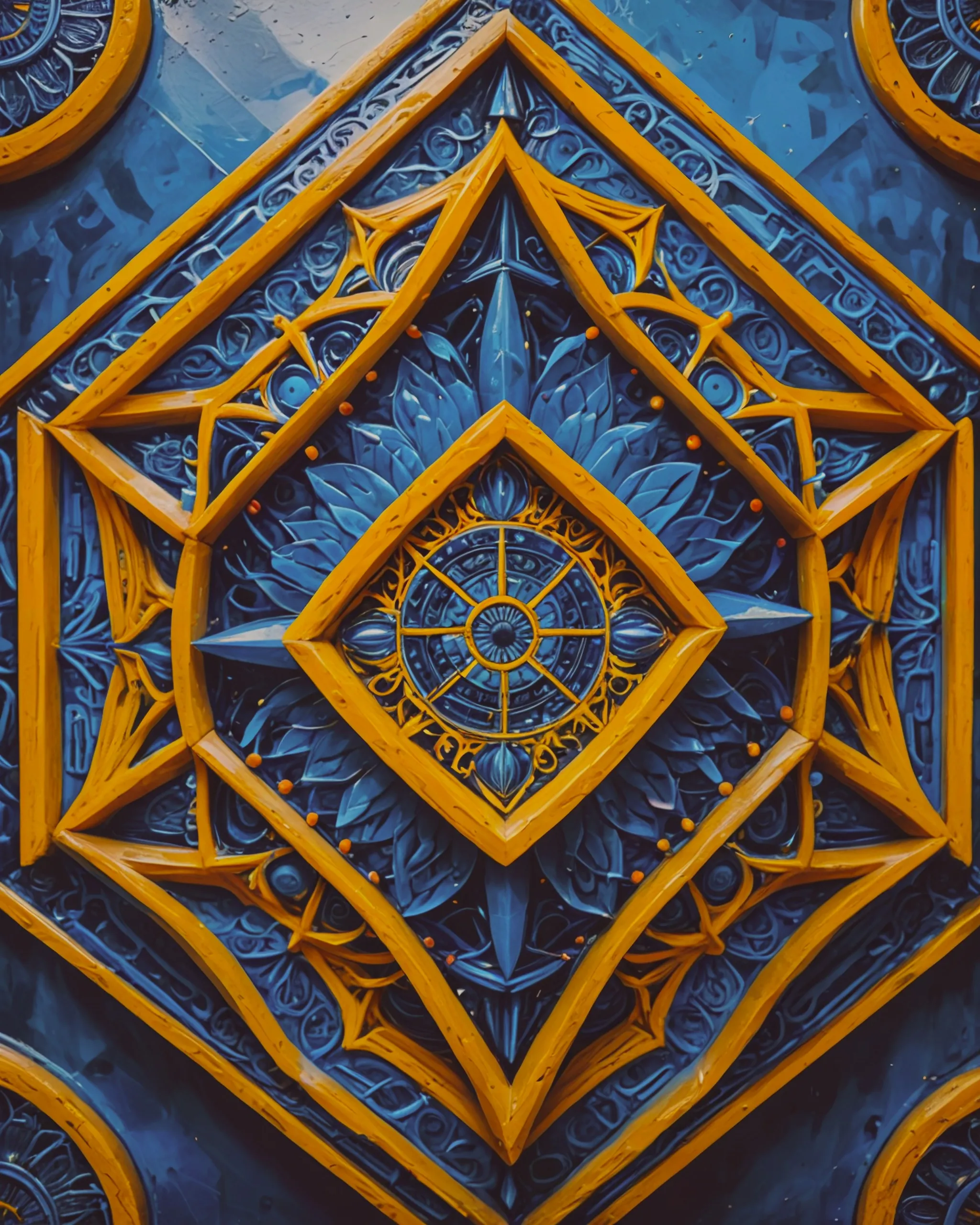 a close up a blue yellow pattern - Free AI Photo Generator - starryai