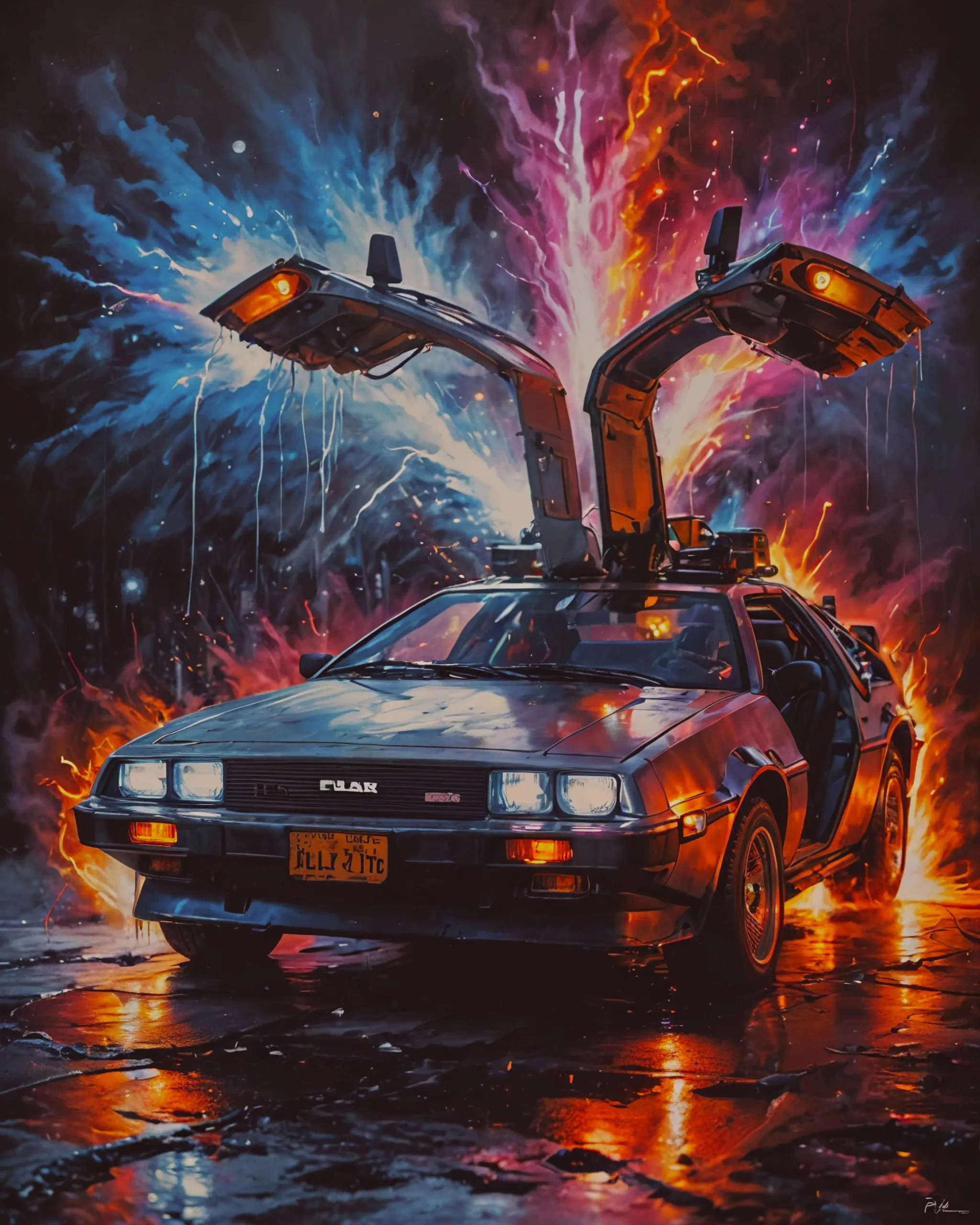 Flux capacitor. DeLorean. Back to the Future. Dynamic vibrant colors. Paint