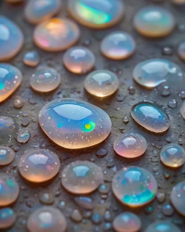 Freshly watered opal stones, details and muted colors, beautiful macro close-up imagery,  hd macro photographs, colourful close up shot, beautiful stone, color, detailed droplets, beautiful detail, today\'s featured photograph 4k, macro photography 8k, by Jan Rustem, printed on cracked canvas, abstract grunge, Leica m11 iso 100, 140mm, 