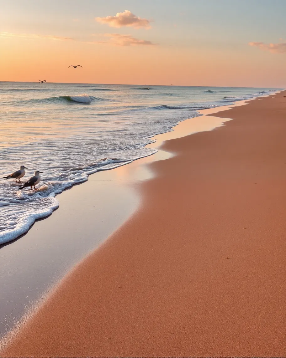 A serene beach at dawn, where at - Free AI Photo Generator - starryai