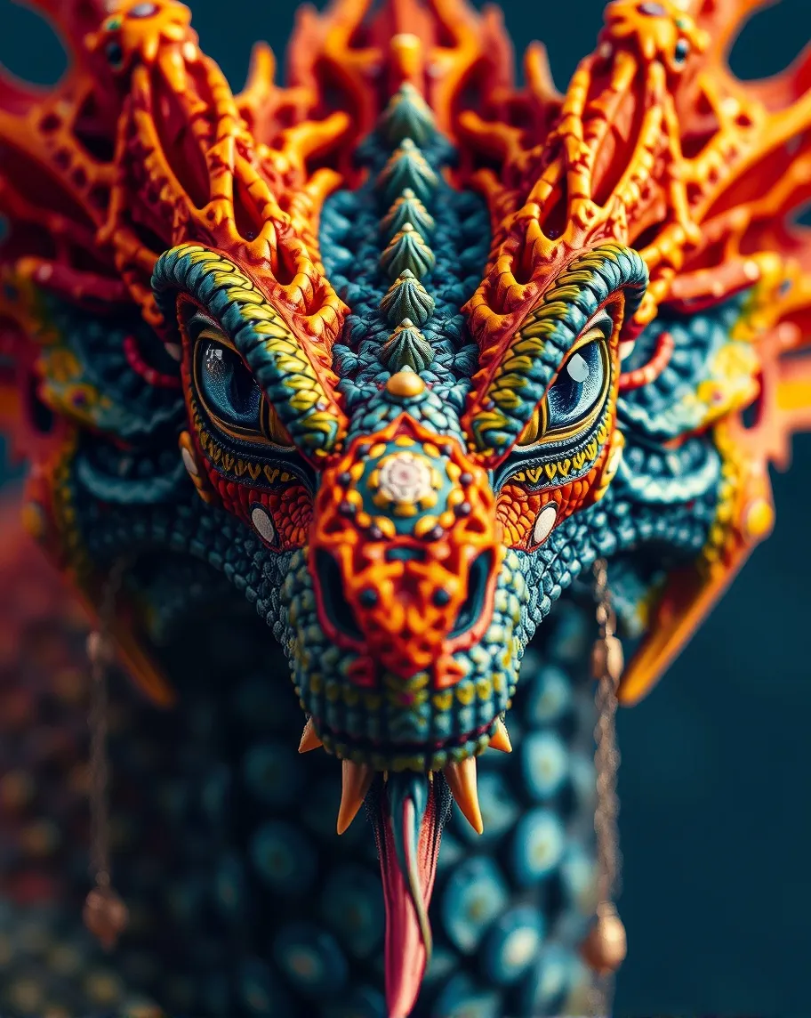 Portrait of a Kaleidoscope Dragon, Detailed, High Quality, Sharp Focus, seb mckinnon