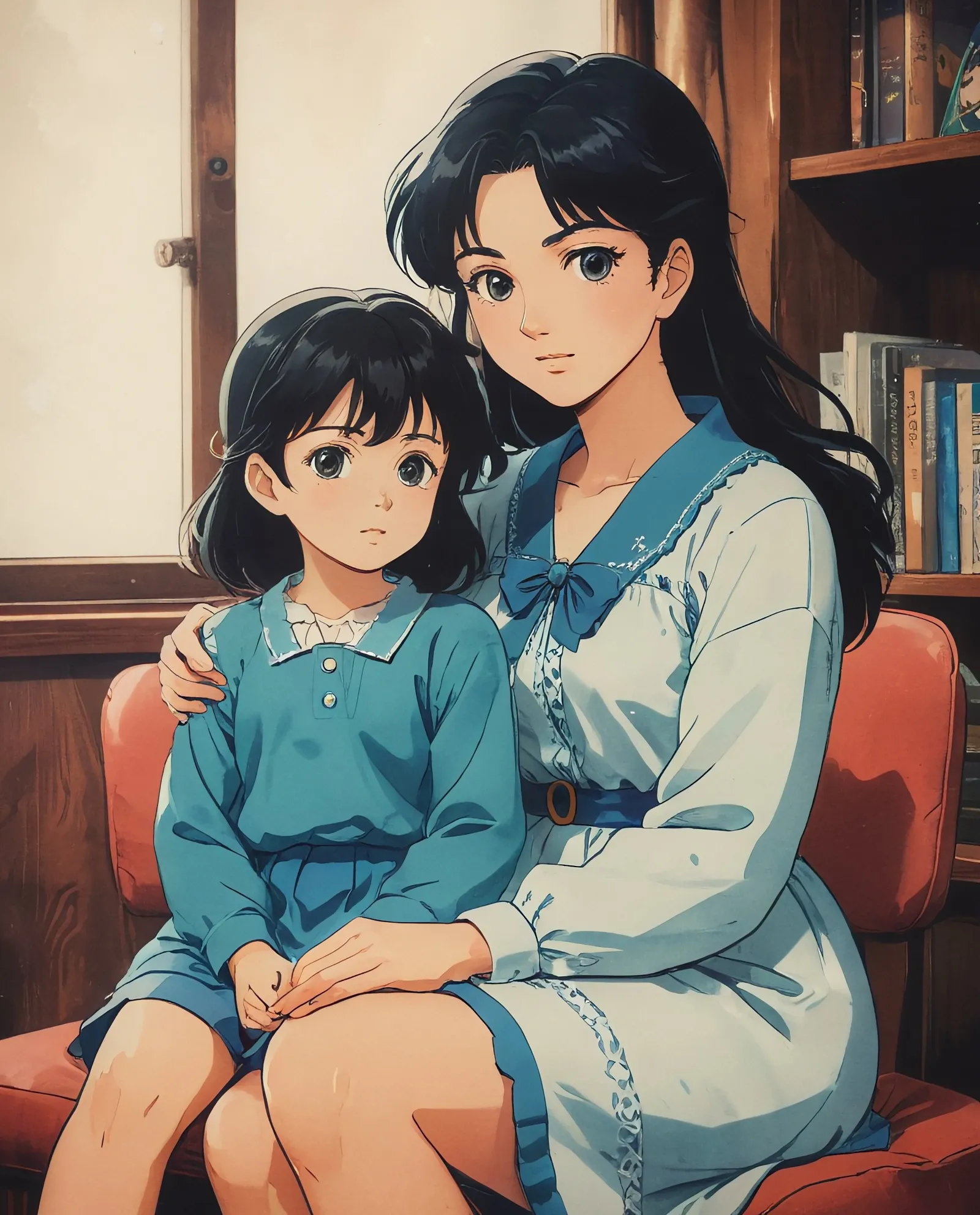 A beautiful mother sitting next - Free AI Photo Generator - starryai