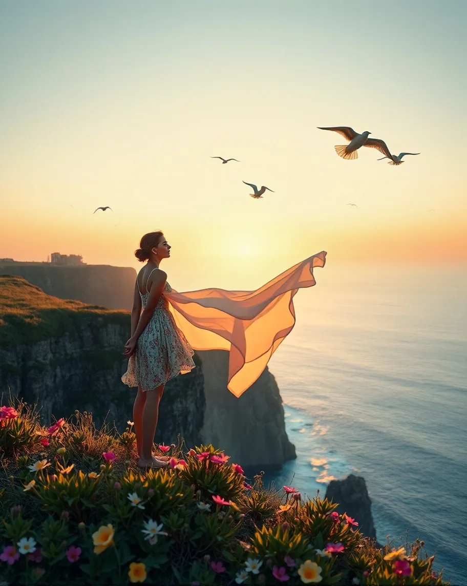A serene coastal landscape at sun - Free AI Photo Generator - starryai