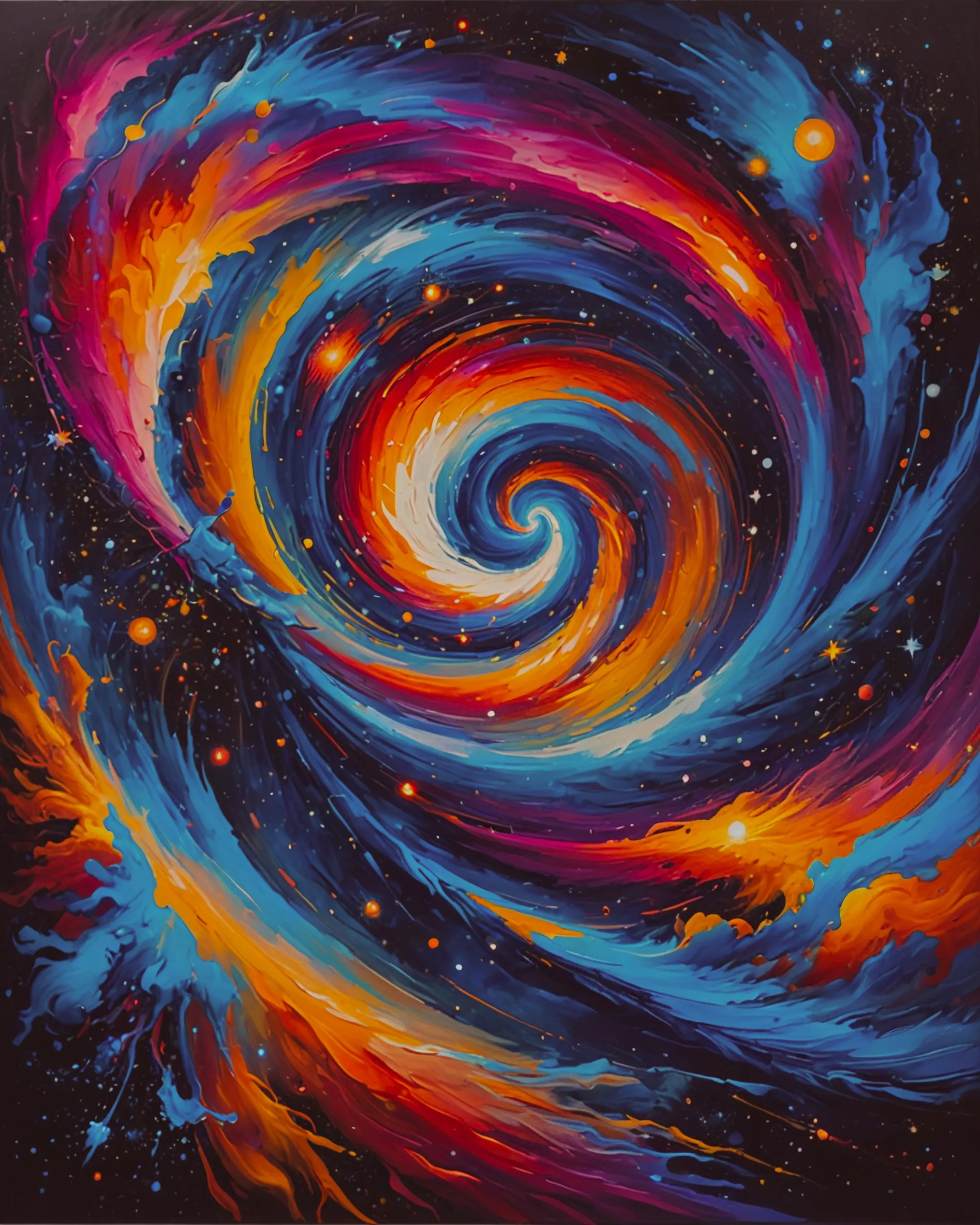 An artist painting on canvas with a brush in the wind. Psychedelic art. Colorful art. Acid. Deep Space art. 