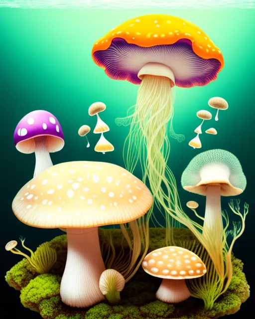 Hybrid mushrooms jellyfish - Free AI Photo Generator - starryai