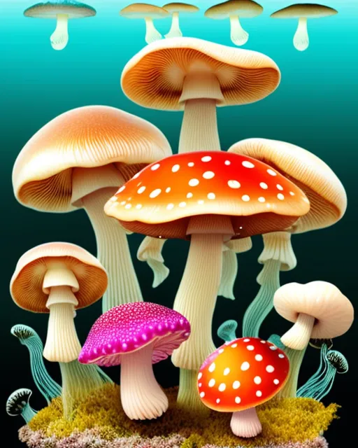 Hybrid mushrooms jellyfish - Free AI Photo Generator - starryai