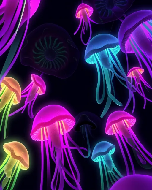 Neon colored jellyfish - Free AI Photo Generator - starryai