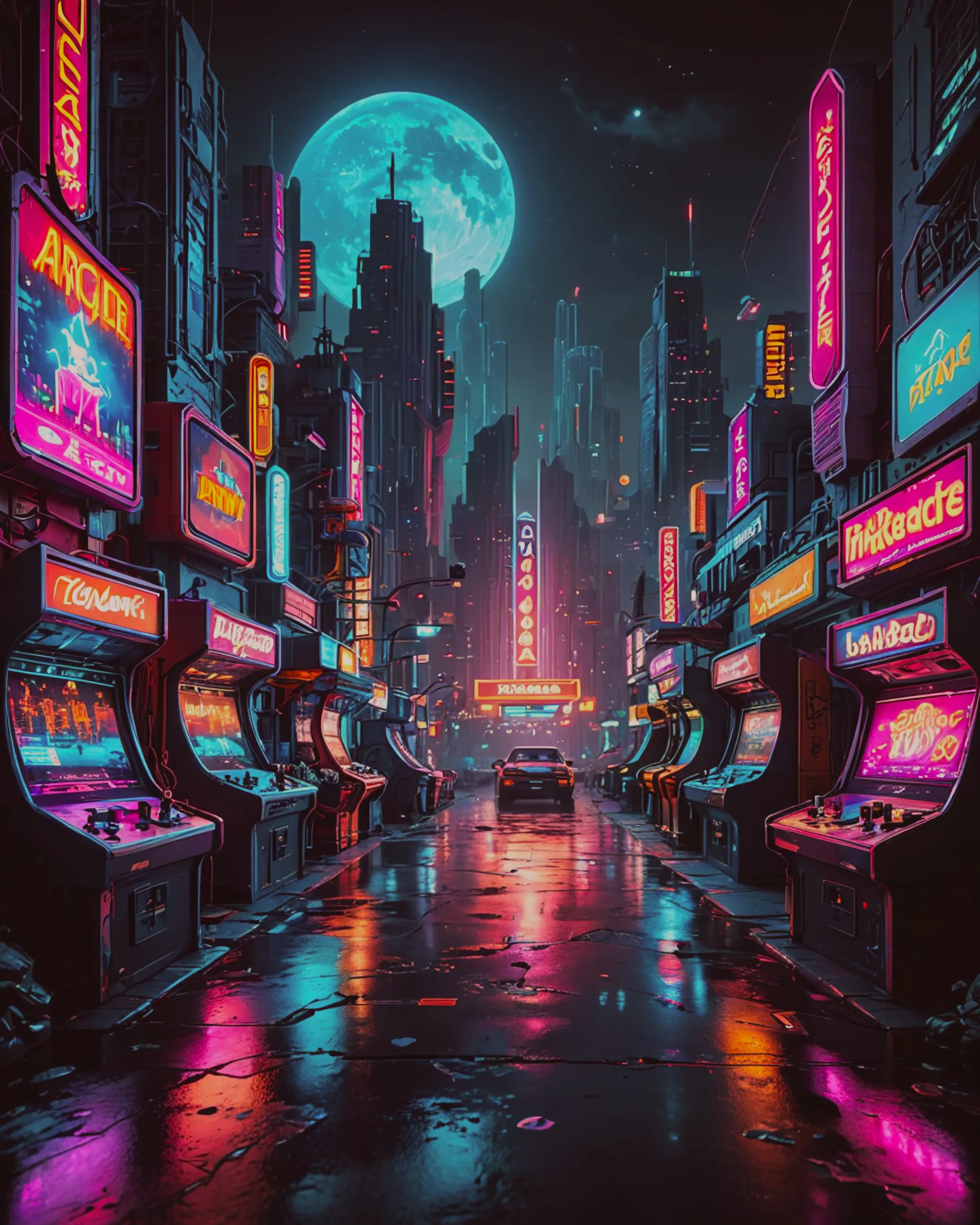 Create a crazy cool pixelated universe based off of 80's arcade games, high quality graphics, cinematic details, cyberpunk, dreamscape aesthetic, hyperdetailed, masterpiece, 8k