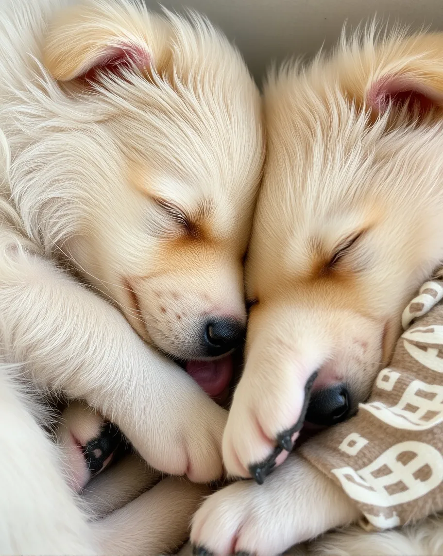 fluffy puppies sleeping  together