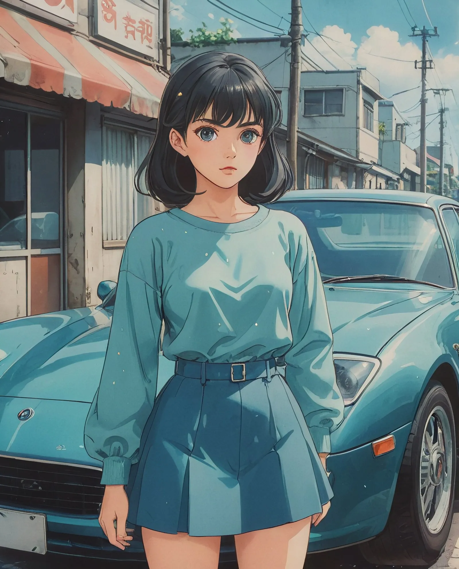 Realistic Anime portrait of a girl standing with her car 🚗