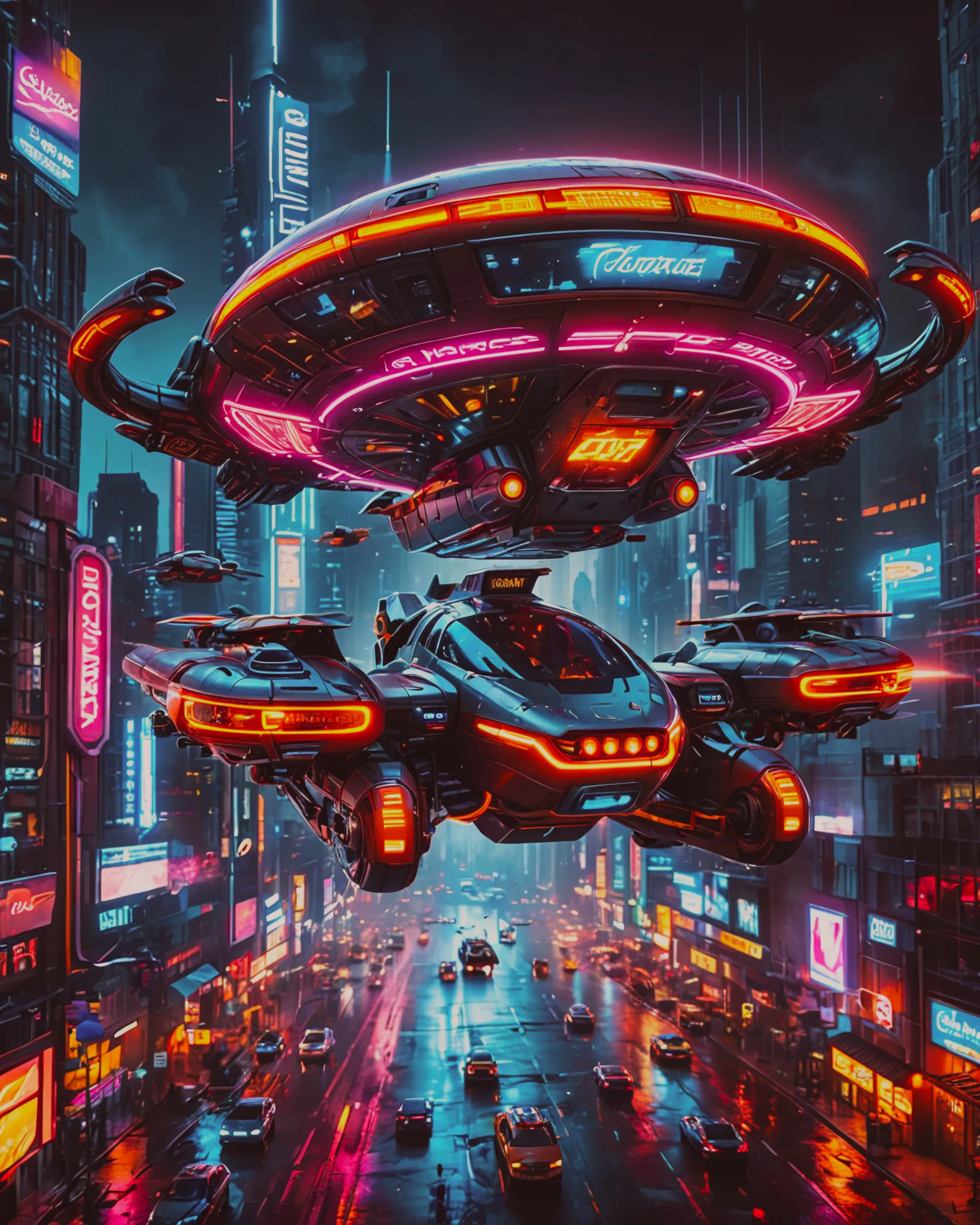 Flying taxis the 5th Element, cyberpunk, high detail, 4k