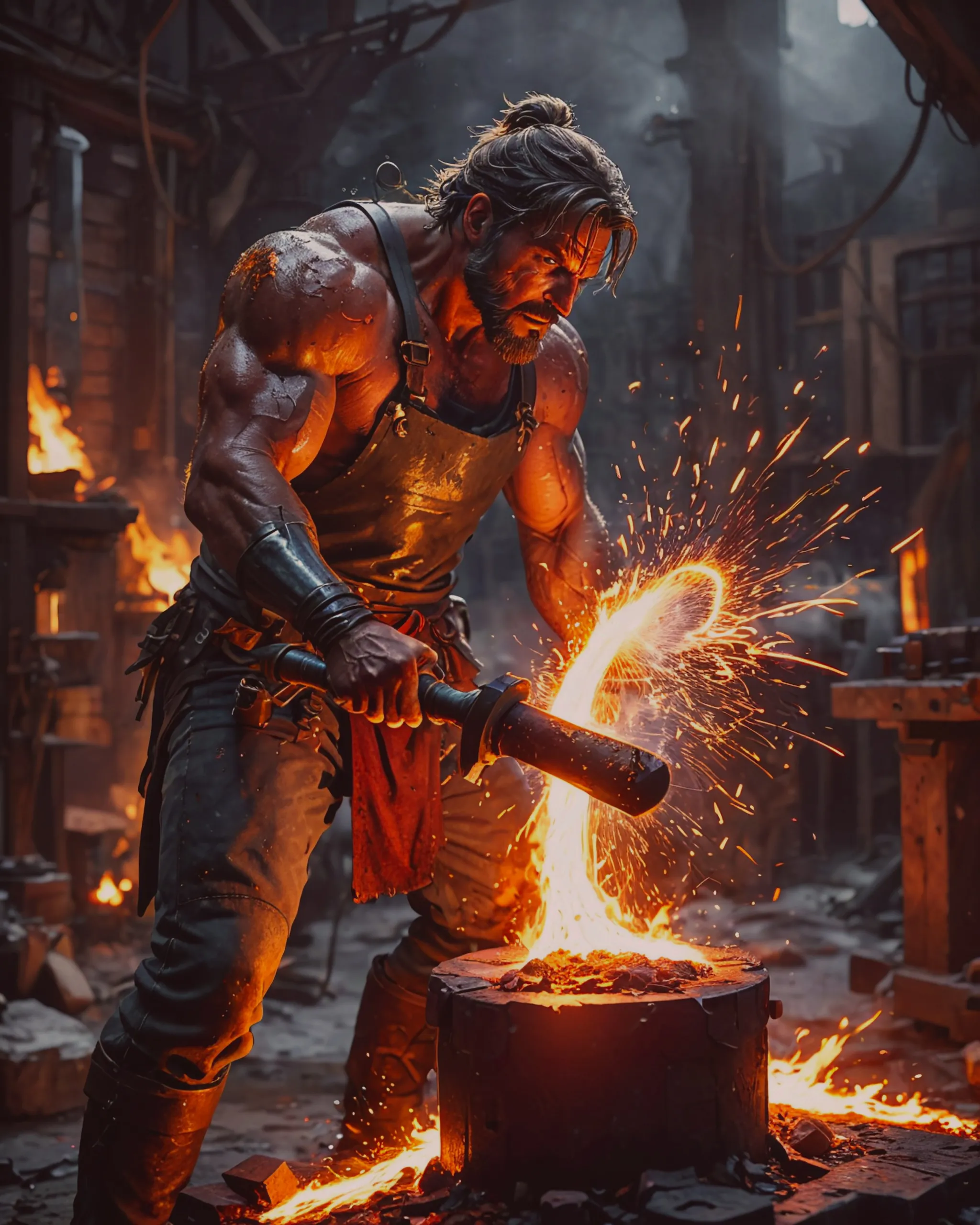 A blacksmith forging a sword that - Free AI Photo Generator - starryai