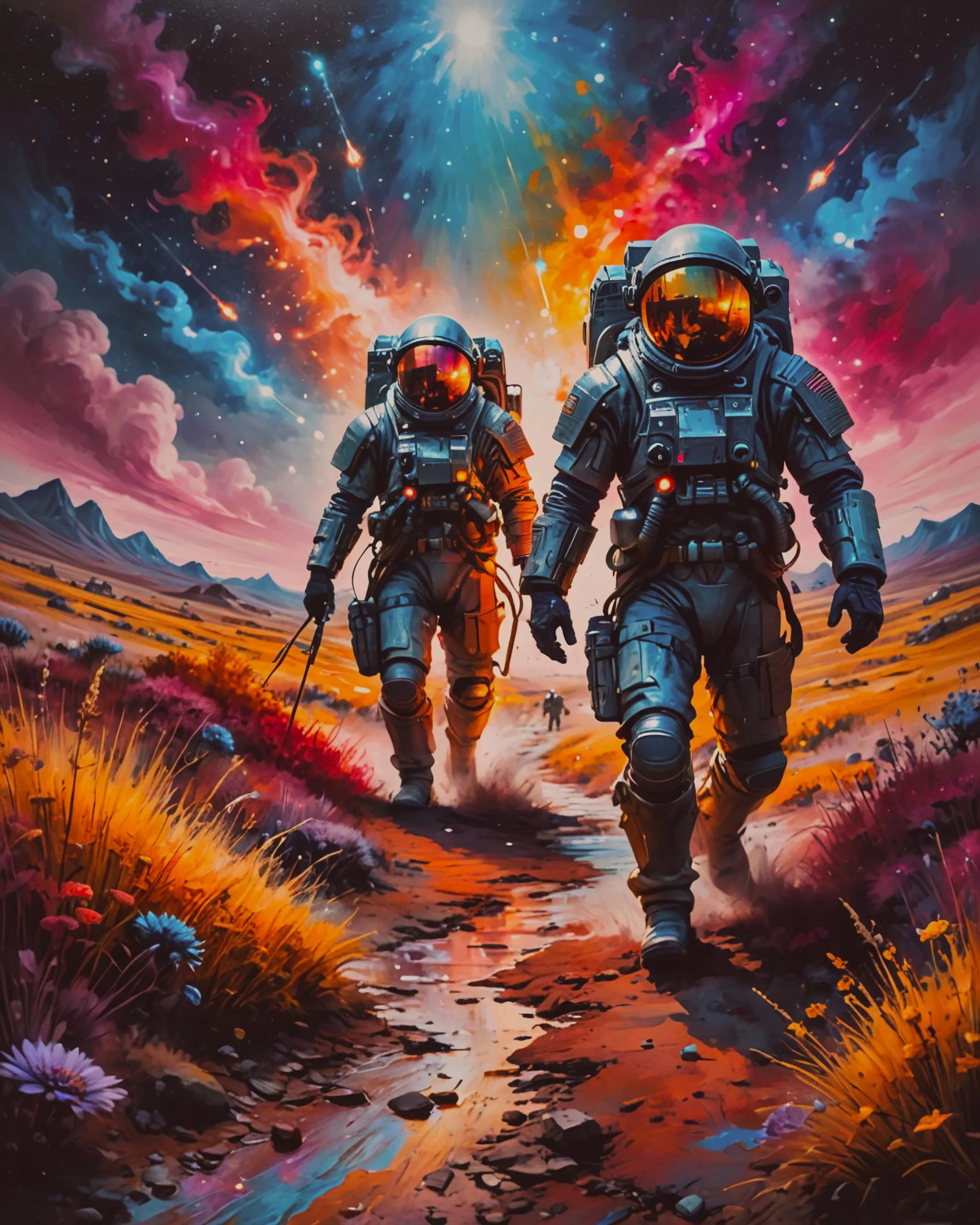 Space crusaiders armed paint - Free AI Photo Generator - starryai