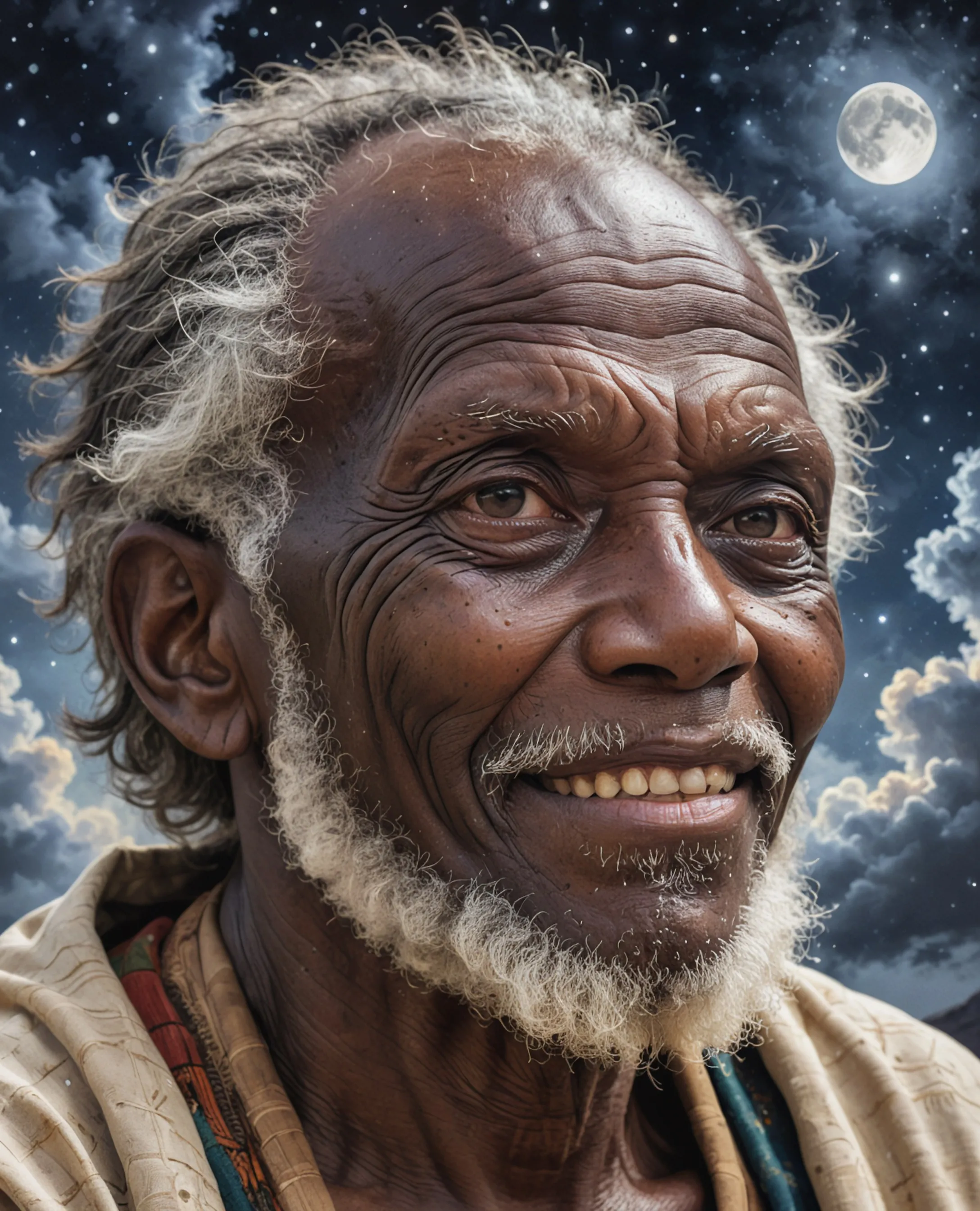 Old african man smiling at sky - Free AI Photo Generator - starryai