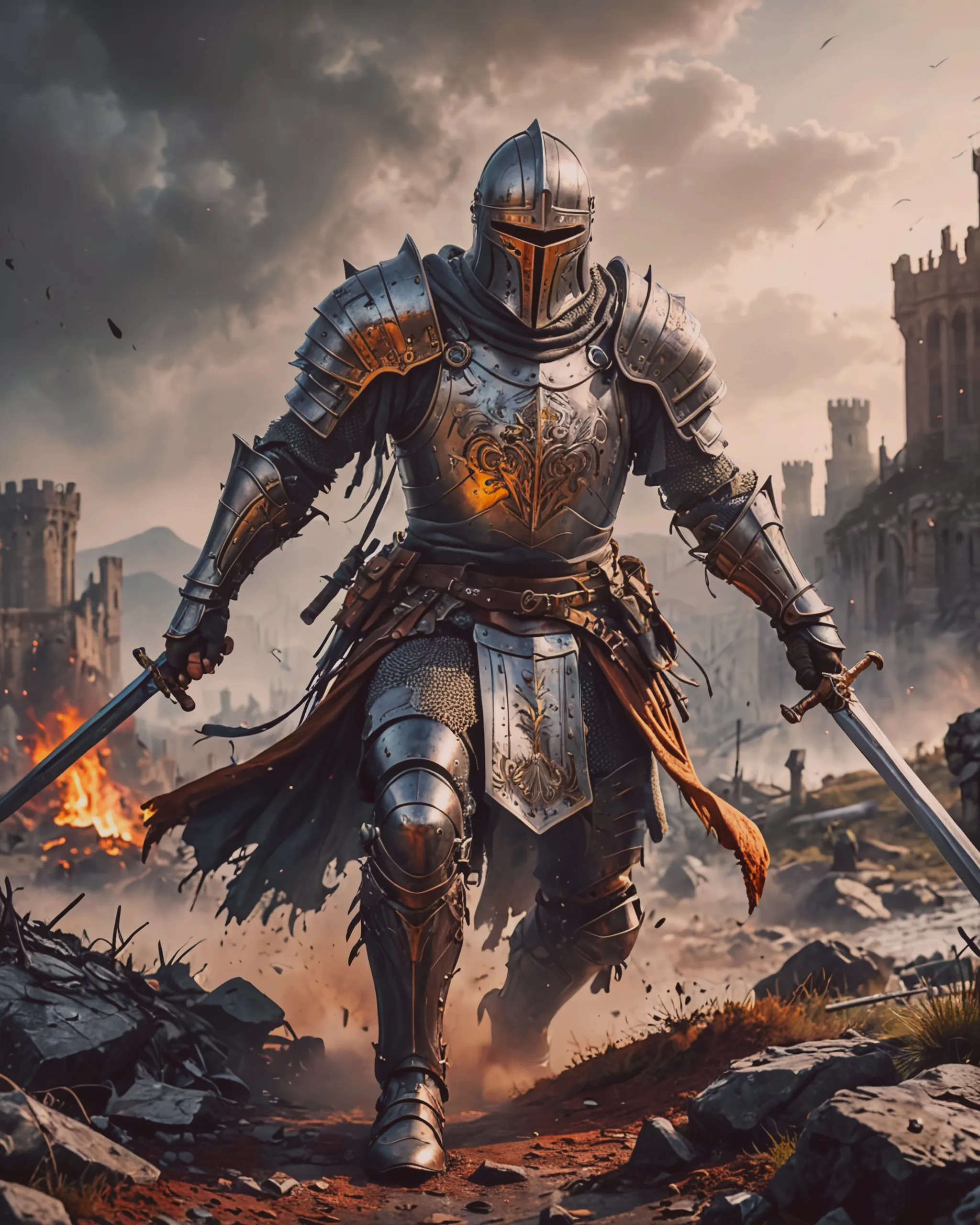 A medieval knight wielding his at - Free AI Photo Generator - starryai