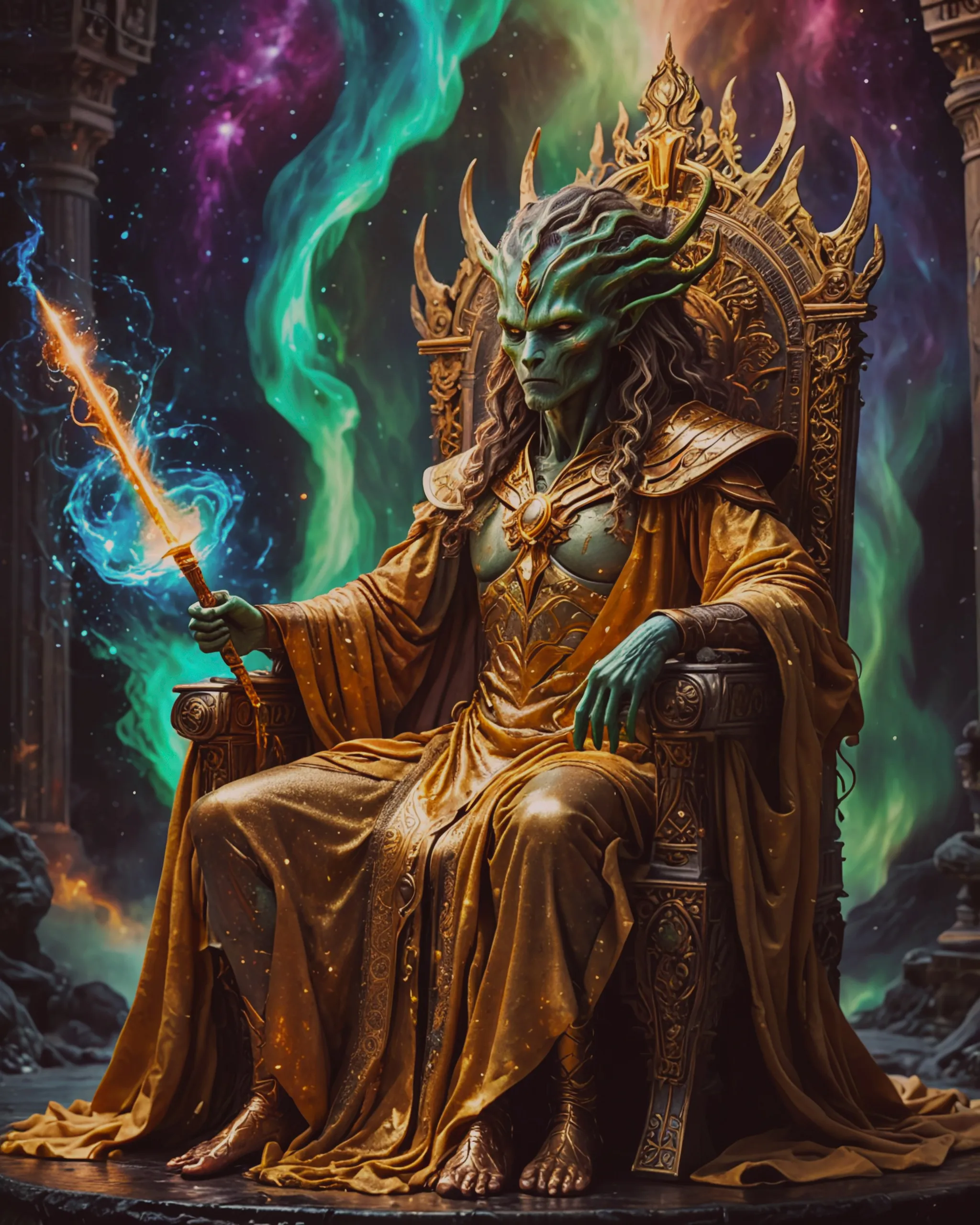 alien hybrid draped Gold robes, - Free AI Photo Generator - starryai