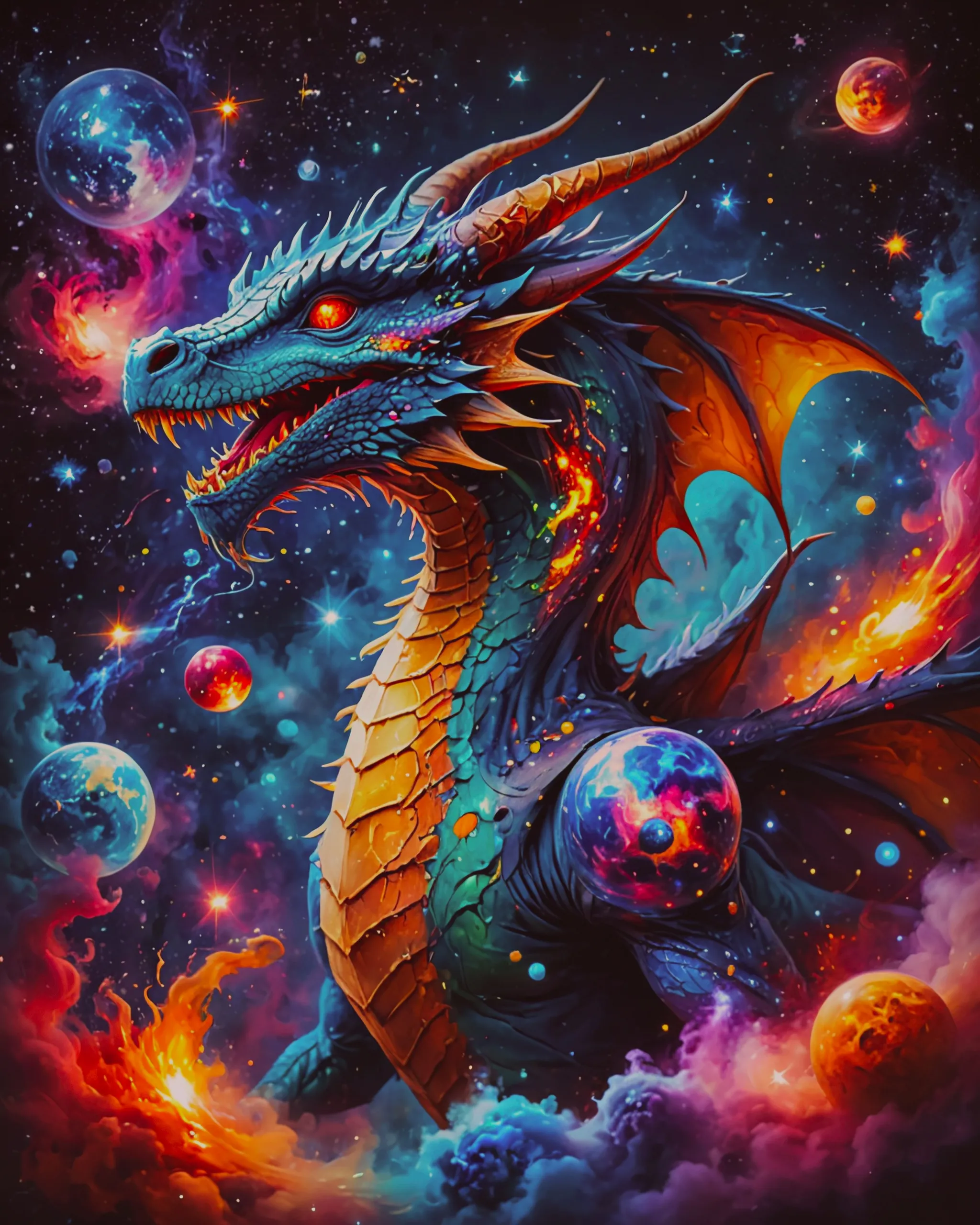 Create a colourful dragon out - Free AI Photo Generator - starryai