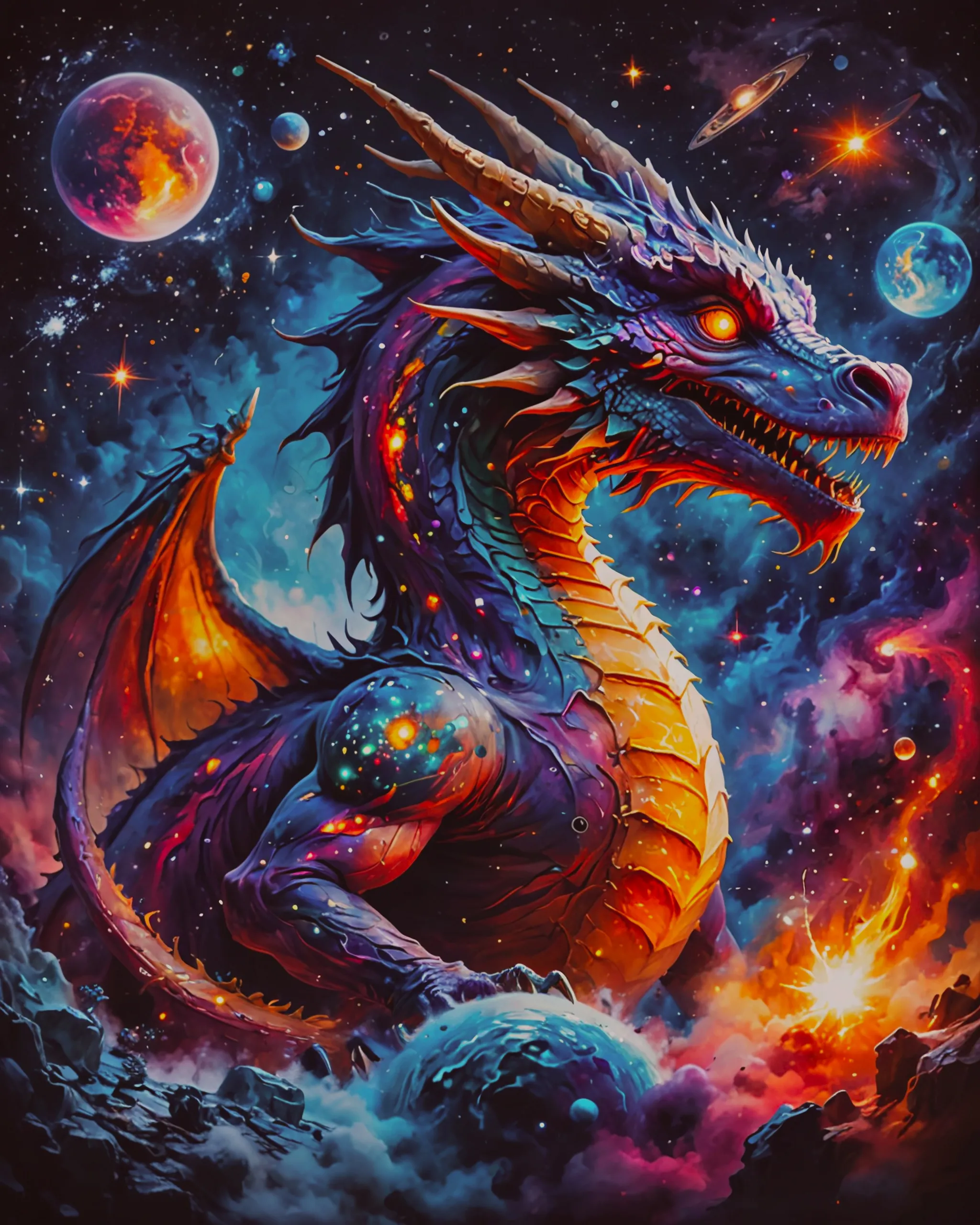 Create a colourful dragon out - Free AI Photo Generator - starryai