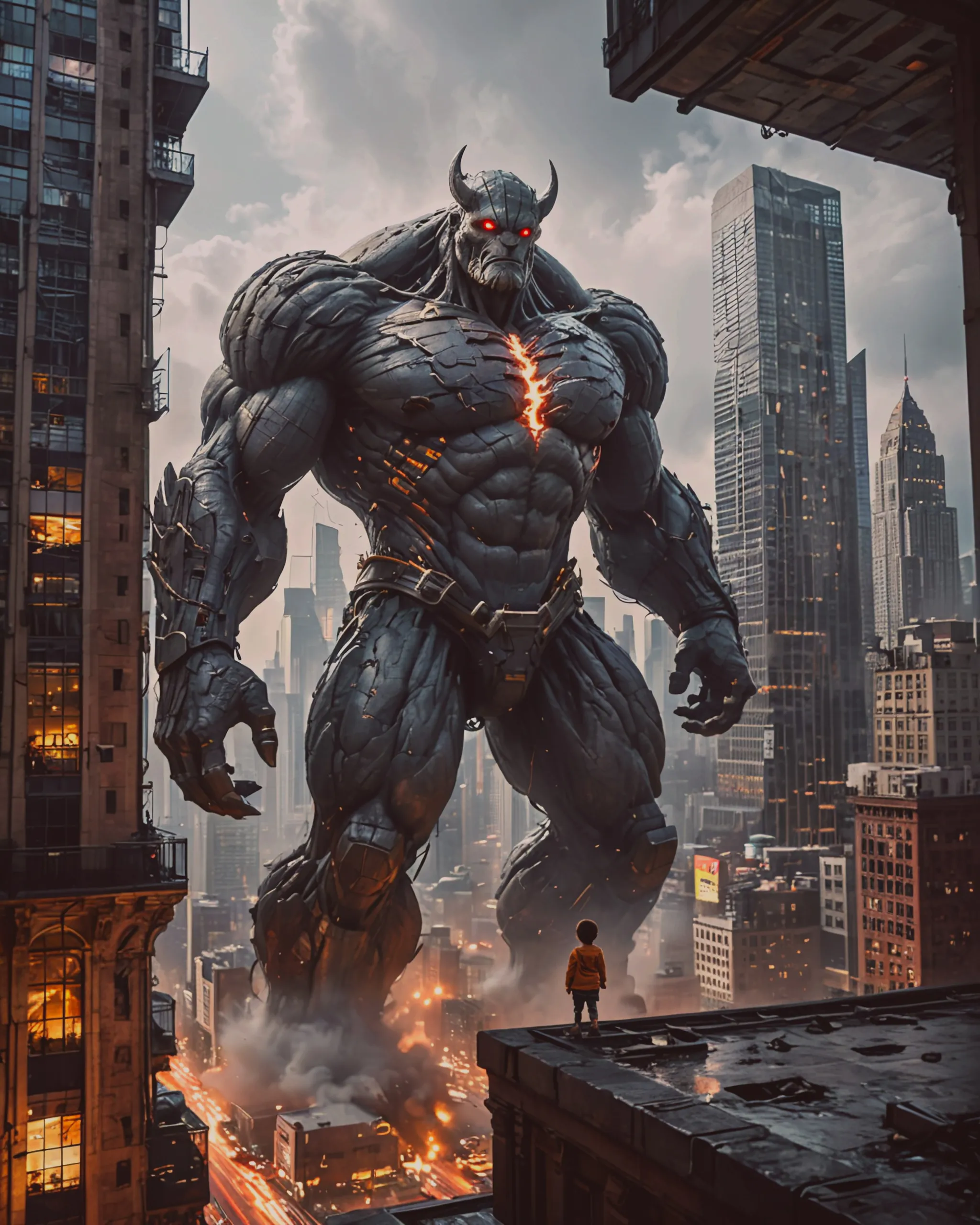 Random Tall Image A huge man as tall as a building - Free AI Photo Generator - starryai