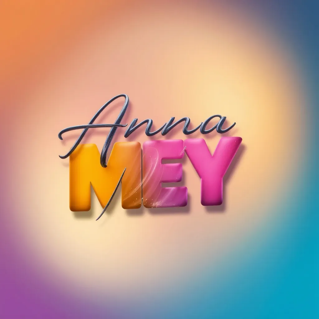 3d Logo “Anna MEY” modern font, beautiful design. Gradient background 