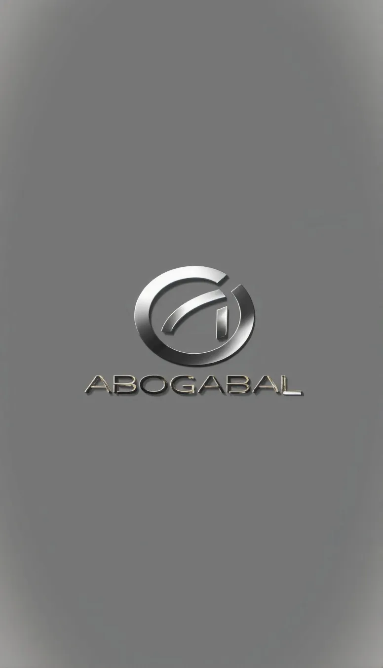 A photo of a modern, high-tech logo designed by Studiomente. The logo is a chrome circle with the text "ABOGABAL" written in gold and black colors. The text is written in a modern, bold font. The logo is placed on a gray background. The overall design has a futuristic feel.