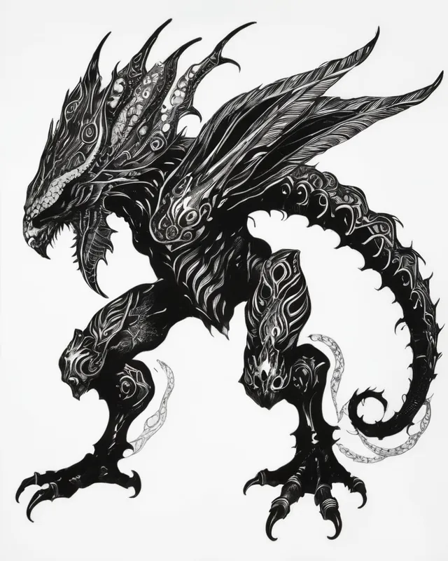 A black ink drawing a fantasy - Free AI Photo Generator - starryai
