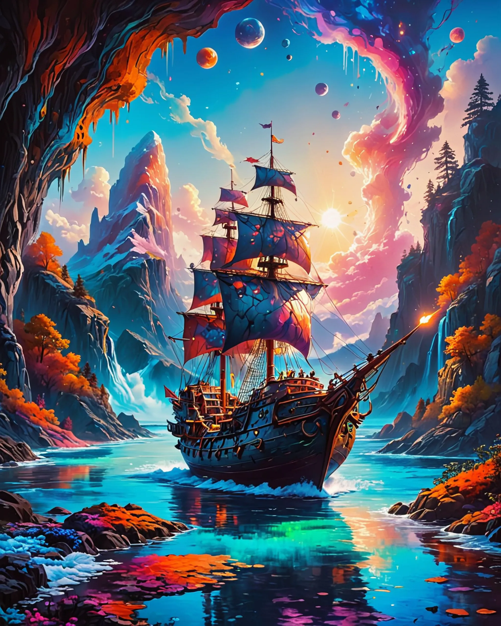 A vibrant ship taking a fantastic - Free AI Photo Generator - starryai