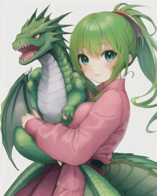 anime girl with a cute baby dragon