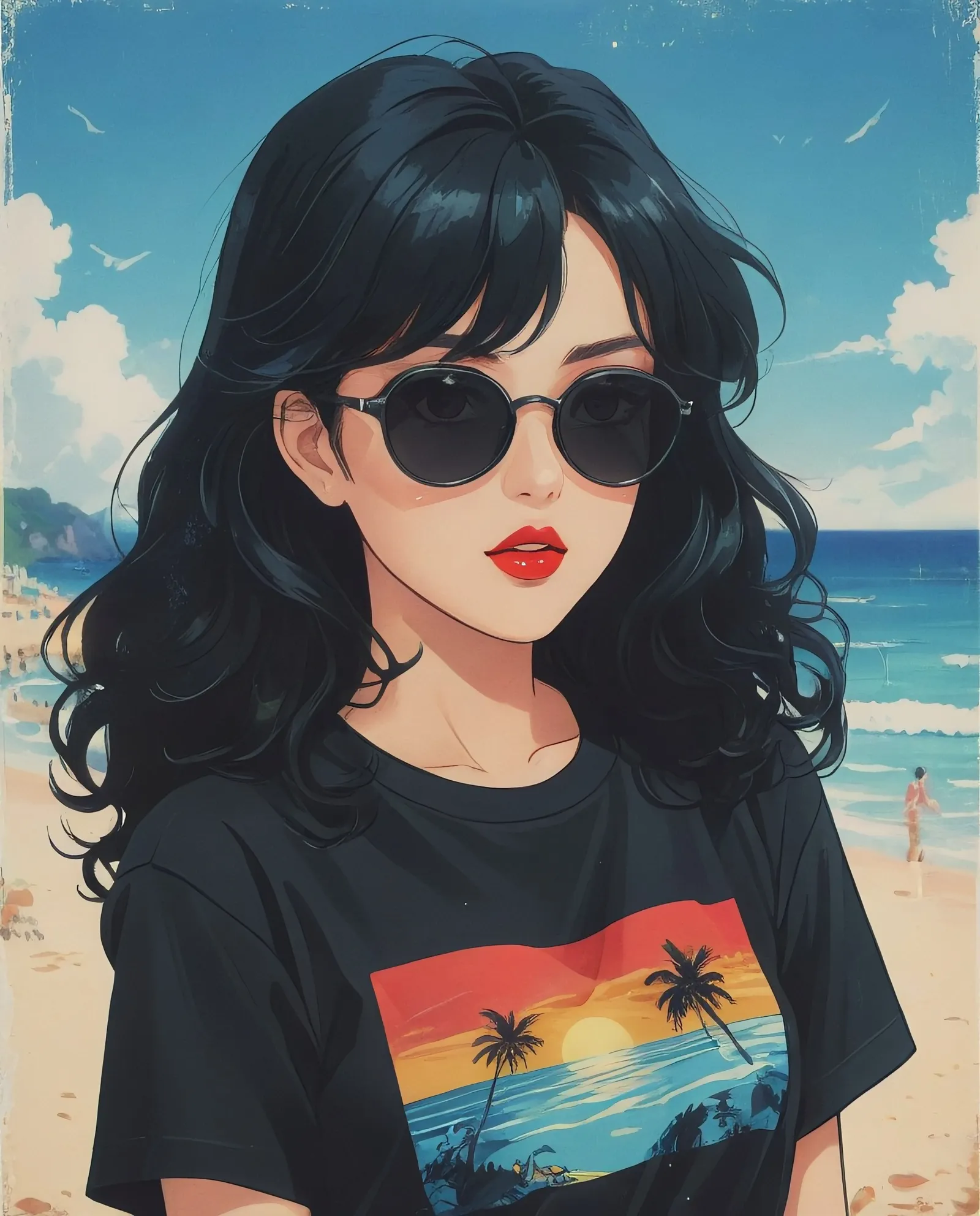 A pretty girl long curly black - Free AI Photo Generator - starryai