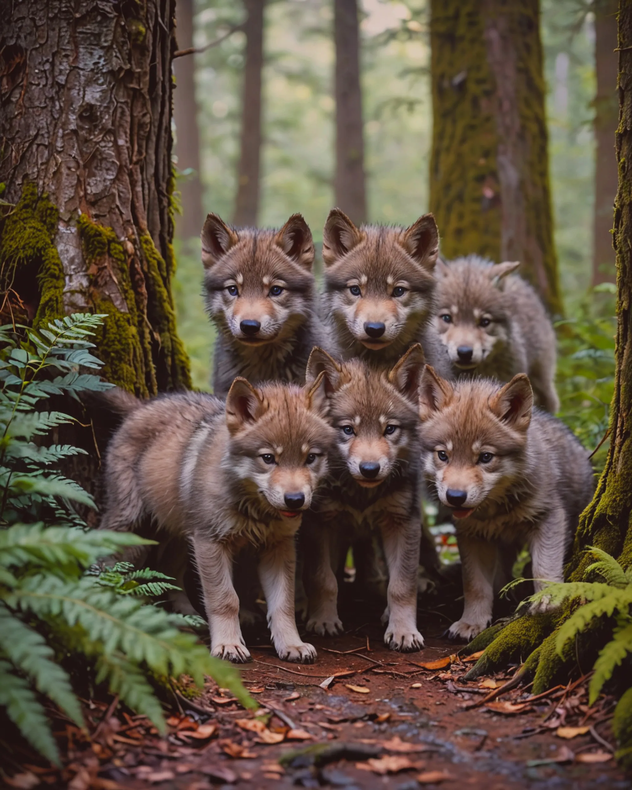 a baby pack wolves woods - AI Photo Generator - starryai