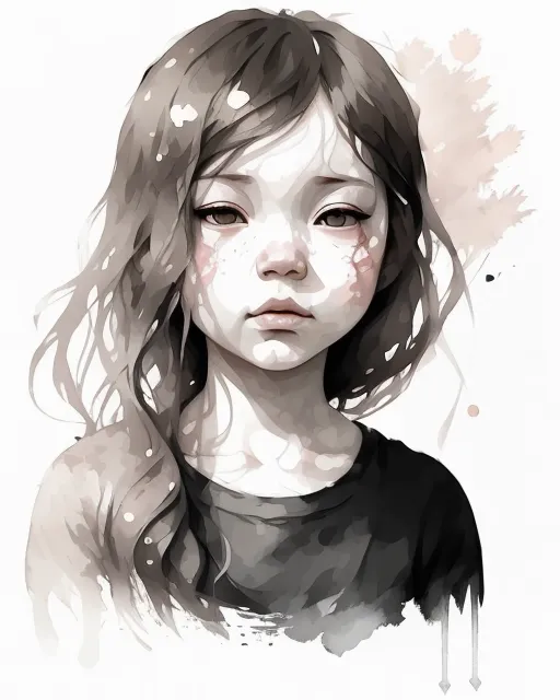 Melancholic little girl at a sunny day, pale color palette, high clarity, dichromatic art, low contrast, minimalist painting