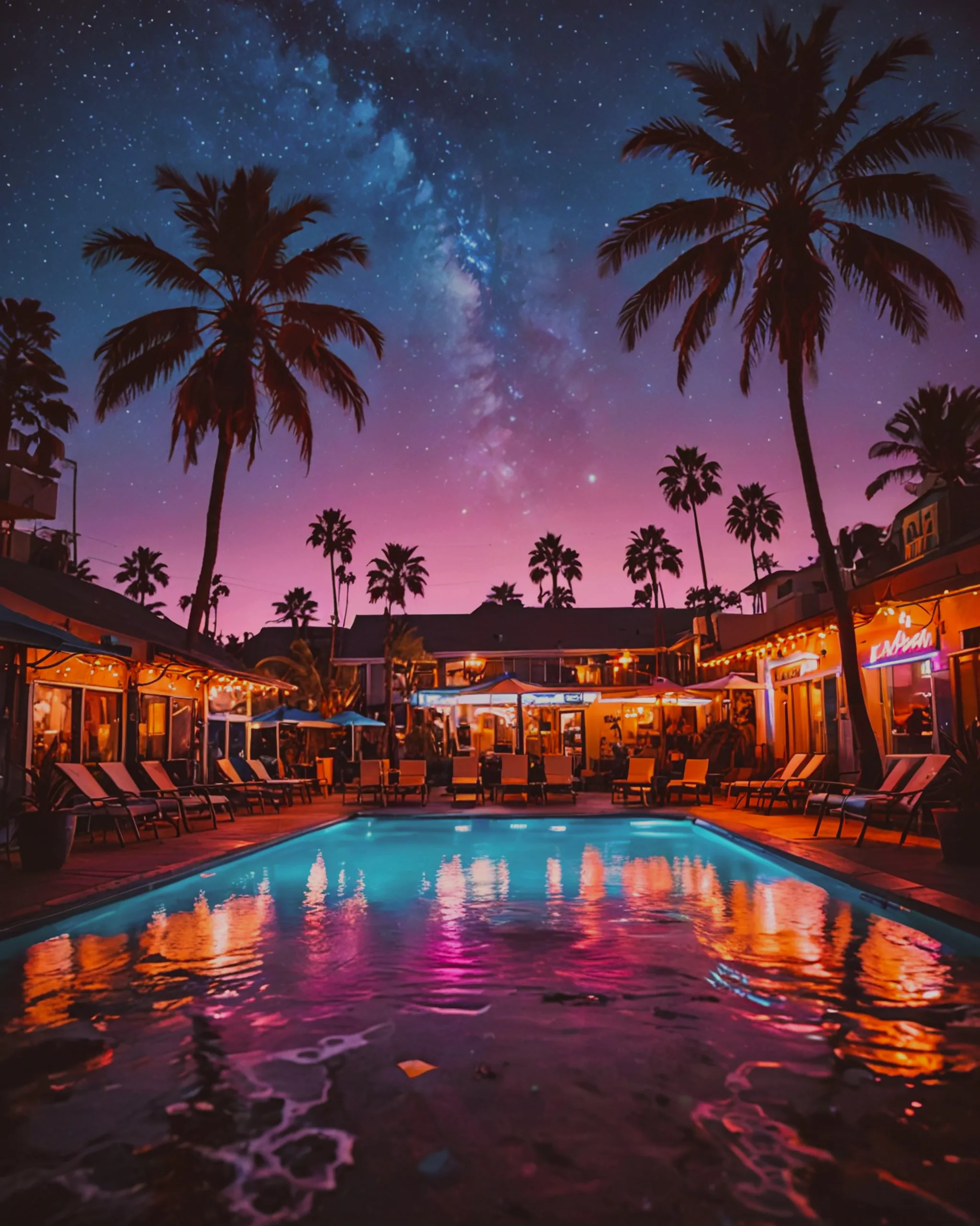 Psychedelically whimsical Hotel California with Sea Punk aesthetics