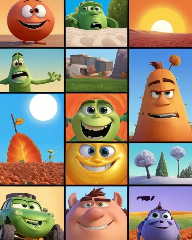 seasons in the sun, pixar-style cartoon style image collage 