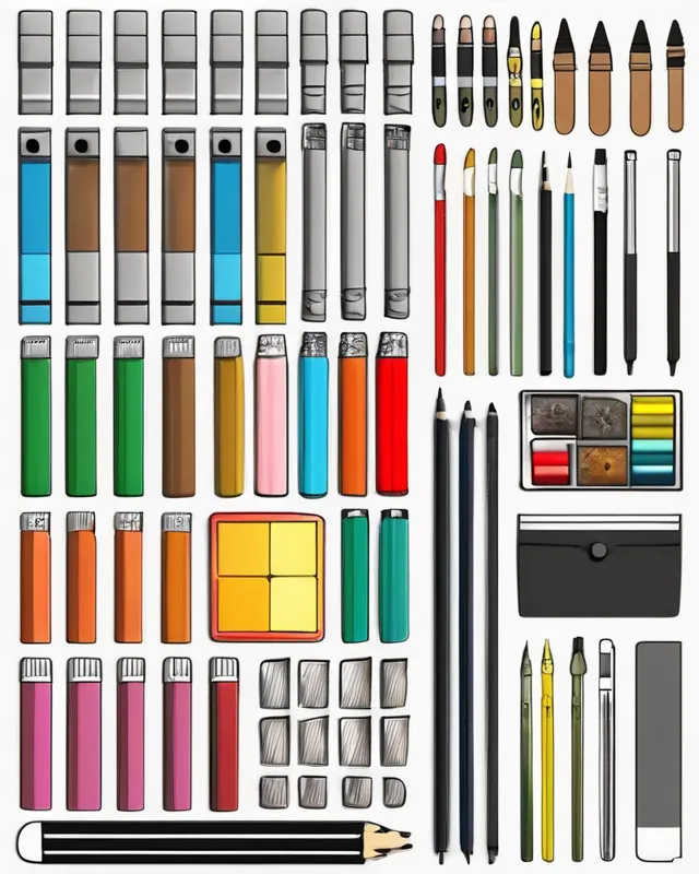 Knolling drawn pucture of drawing supplies