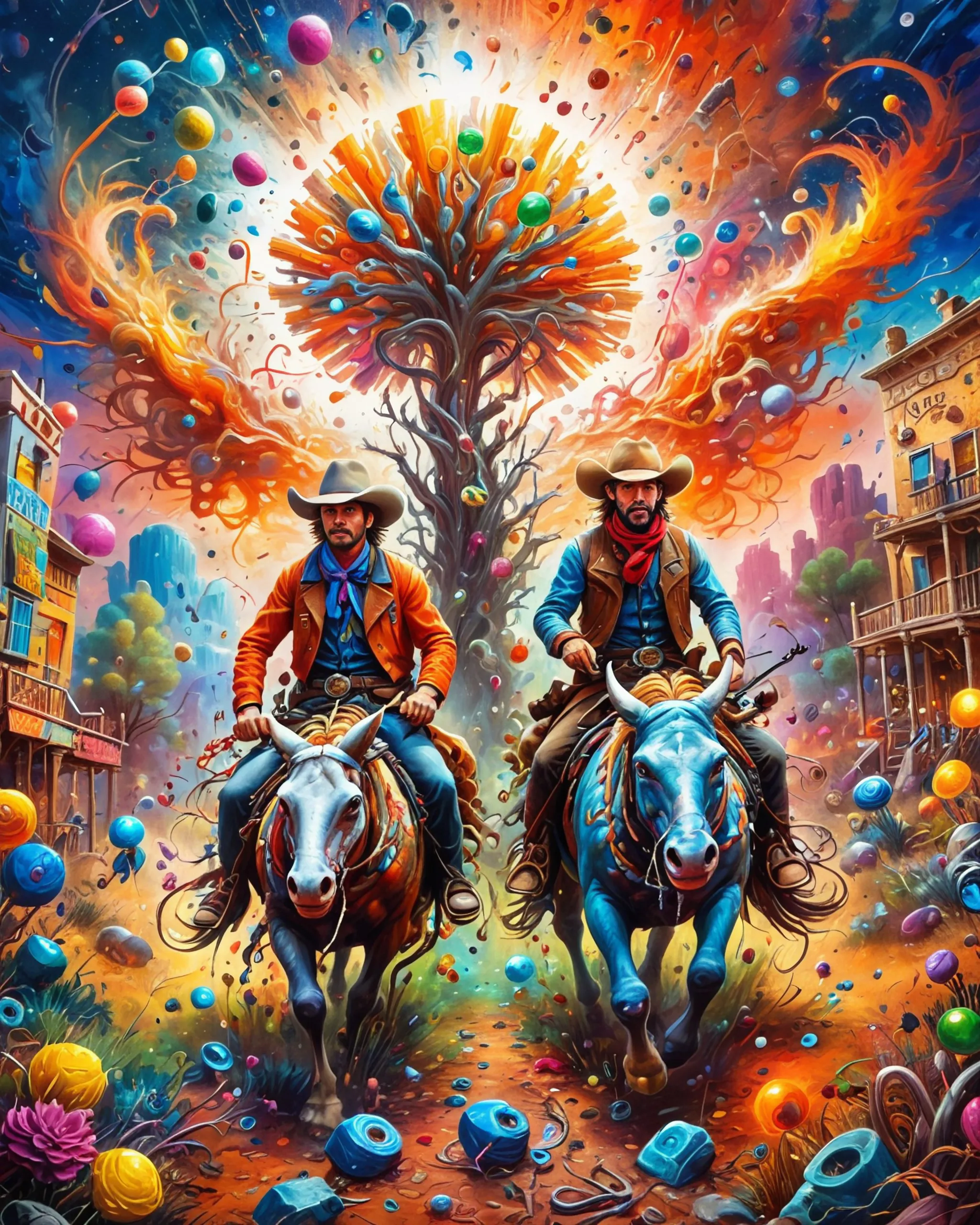 2 cowboys brush realm - Free AI Photo Generator - starryai