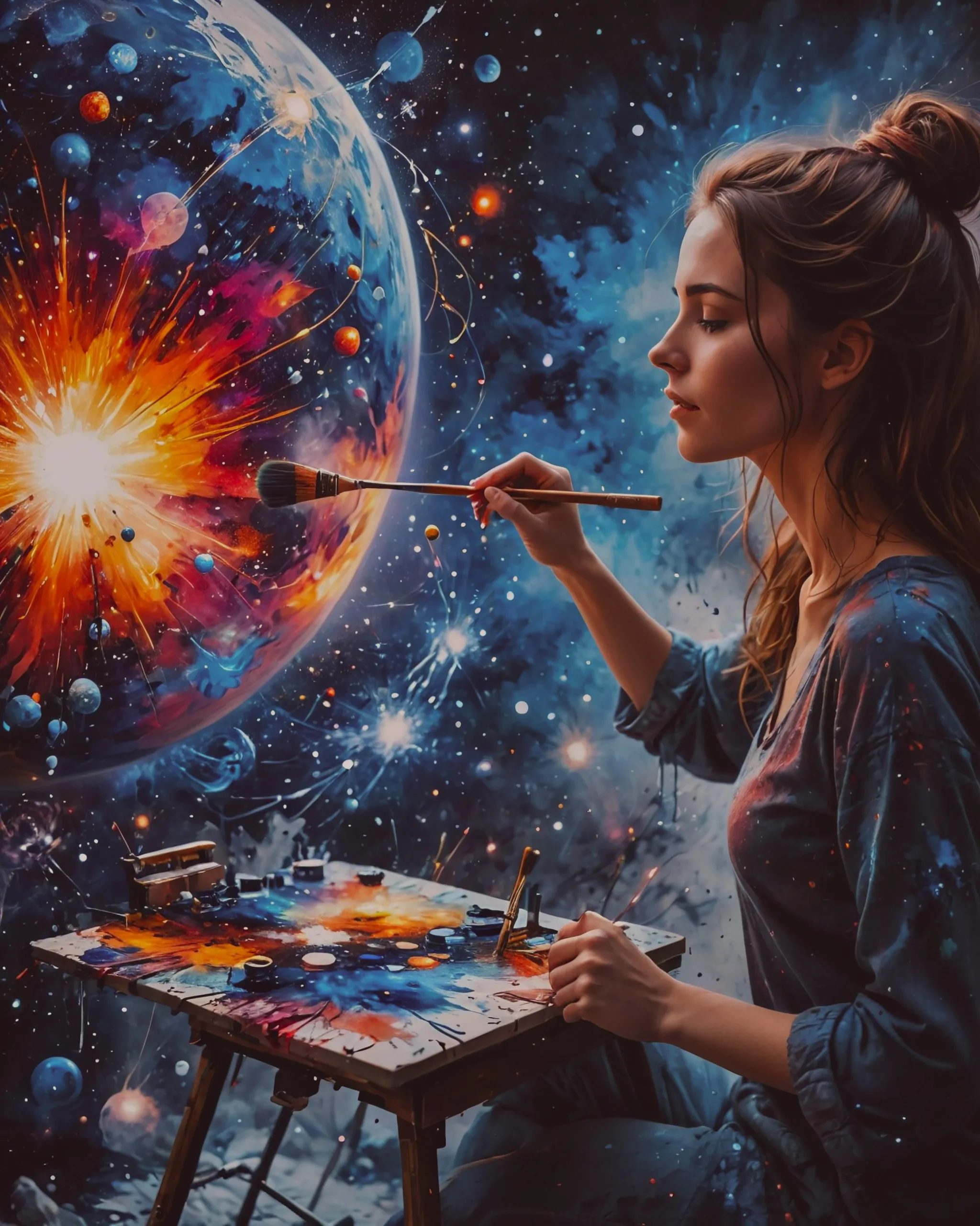 A woman equipped a brush painting - AI Photo Generator - starryai