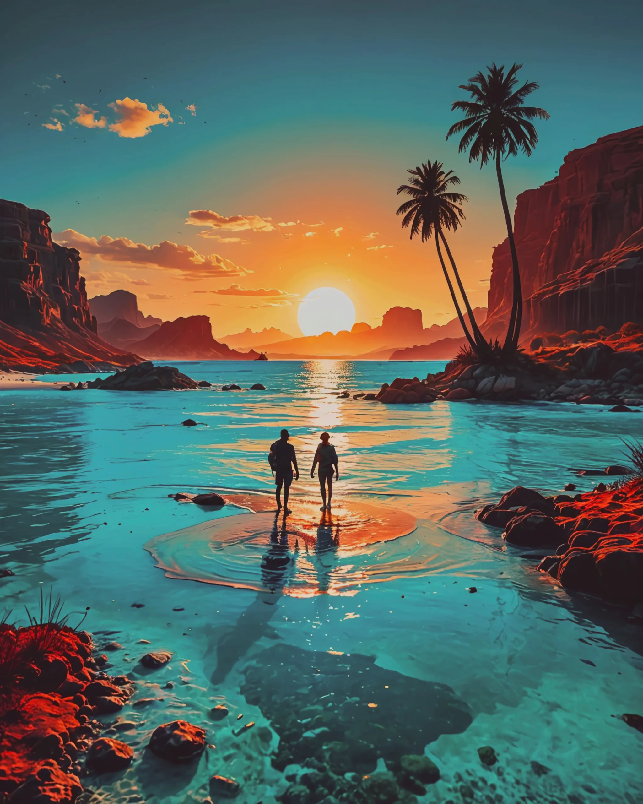 Castaways on a beautiful island - Free AI Photo Generator - starryai