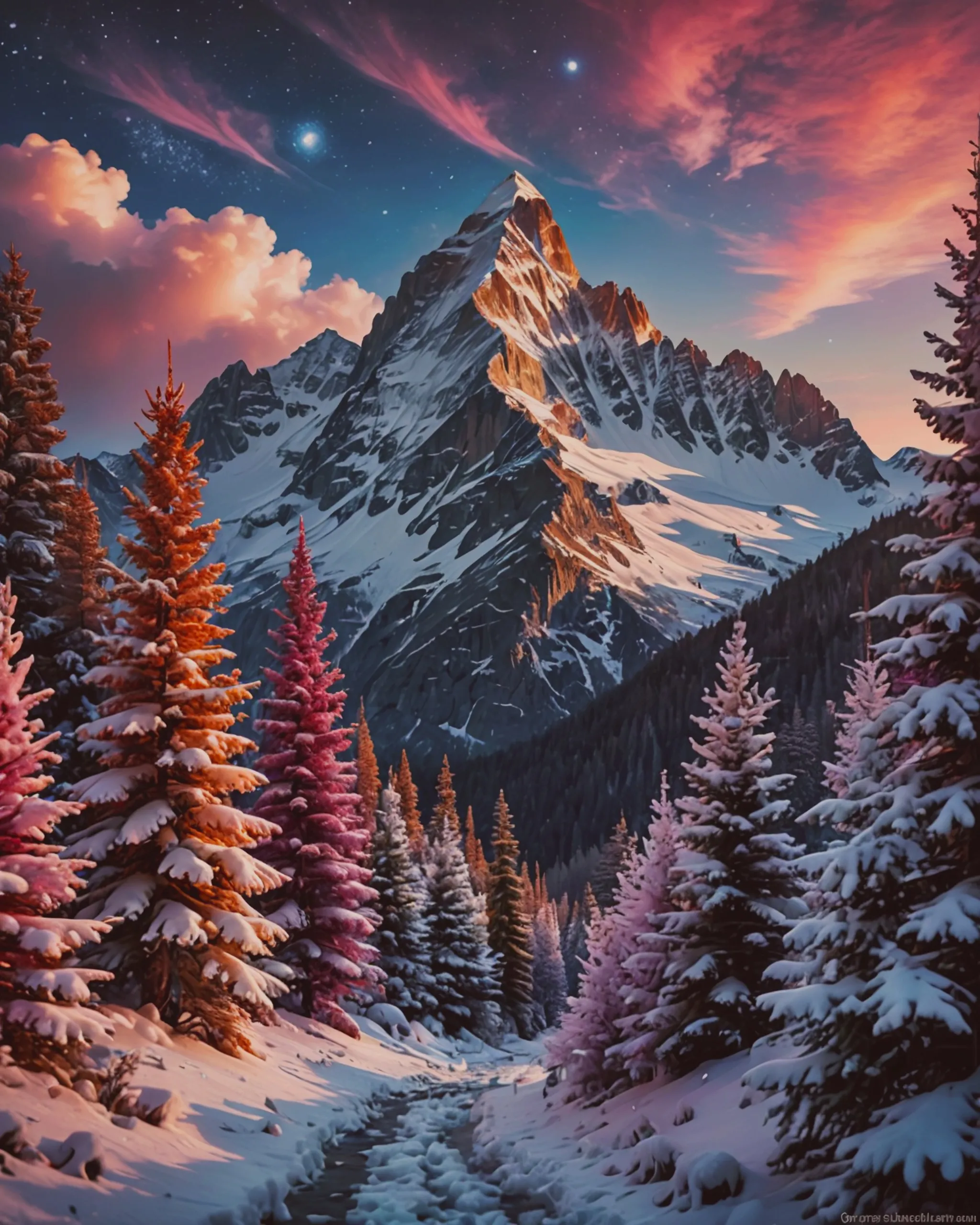 A landscape draped snow like a HD - Free AI Photo Generator - starryai