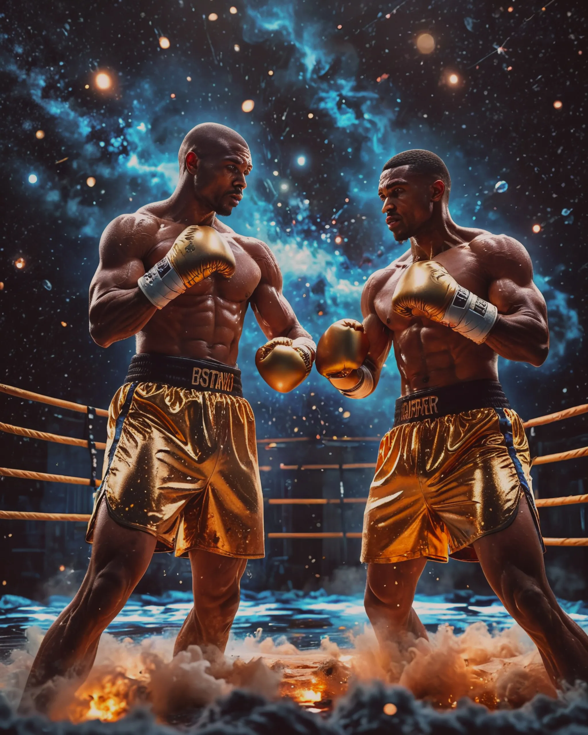 Two legendary boxers clash boxing - Free AI Photo Generator - starryai